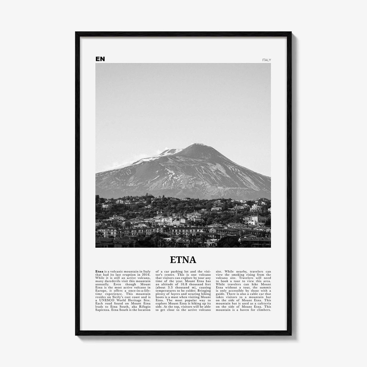 Etna Print Black and White, Etna Wall Art, Etna Poster, Etna Photo, Etna Wall Décor, Etna Map, Italy