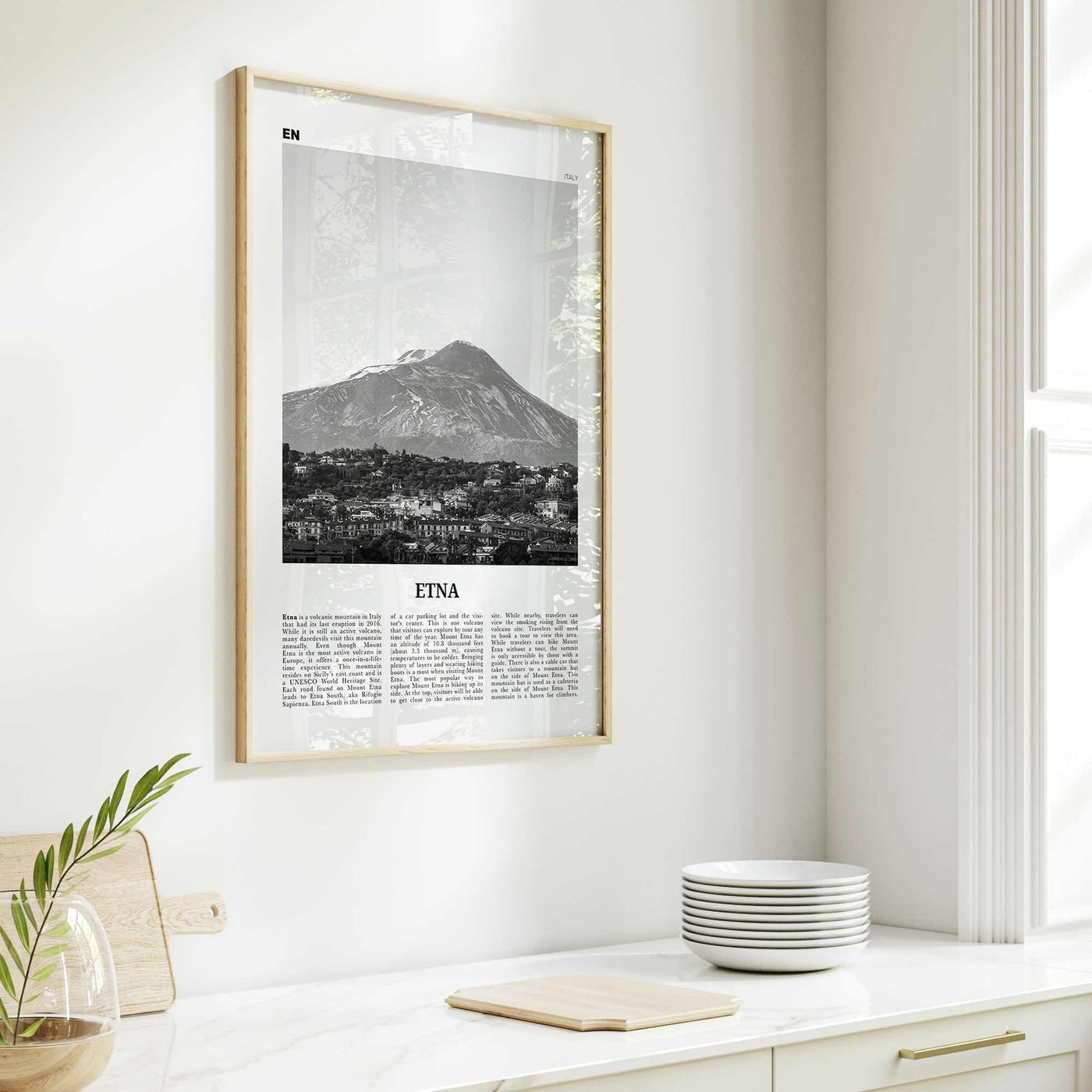 Etna Print Black and White, Etna Wall Art, Etna Poster, Etna Photo, Etna Wall Décor, Etna Map, Italy