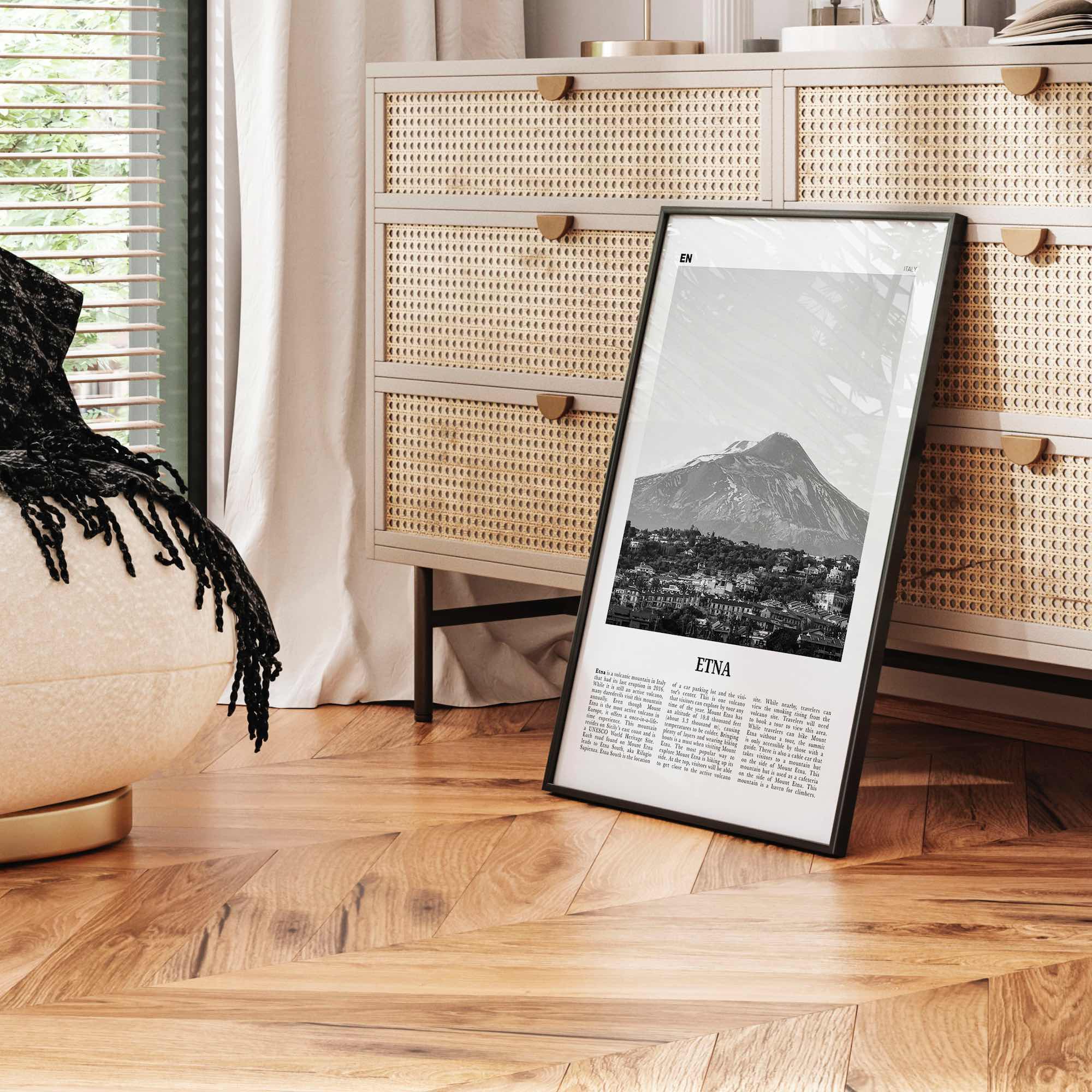 Etna Print Black and White, Etna Wall Art, Etna Poster, Etna Photo, Etna Wall Décor, Etna Map, Italy