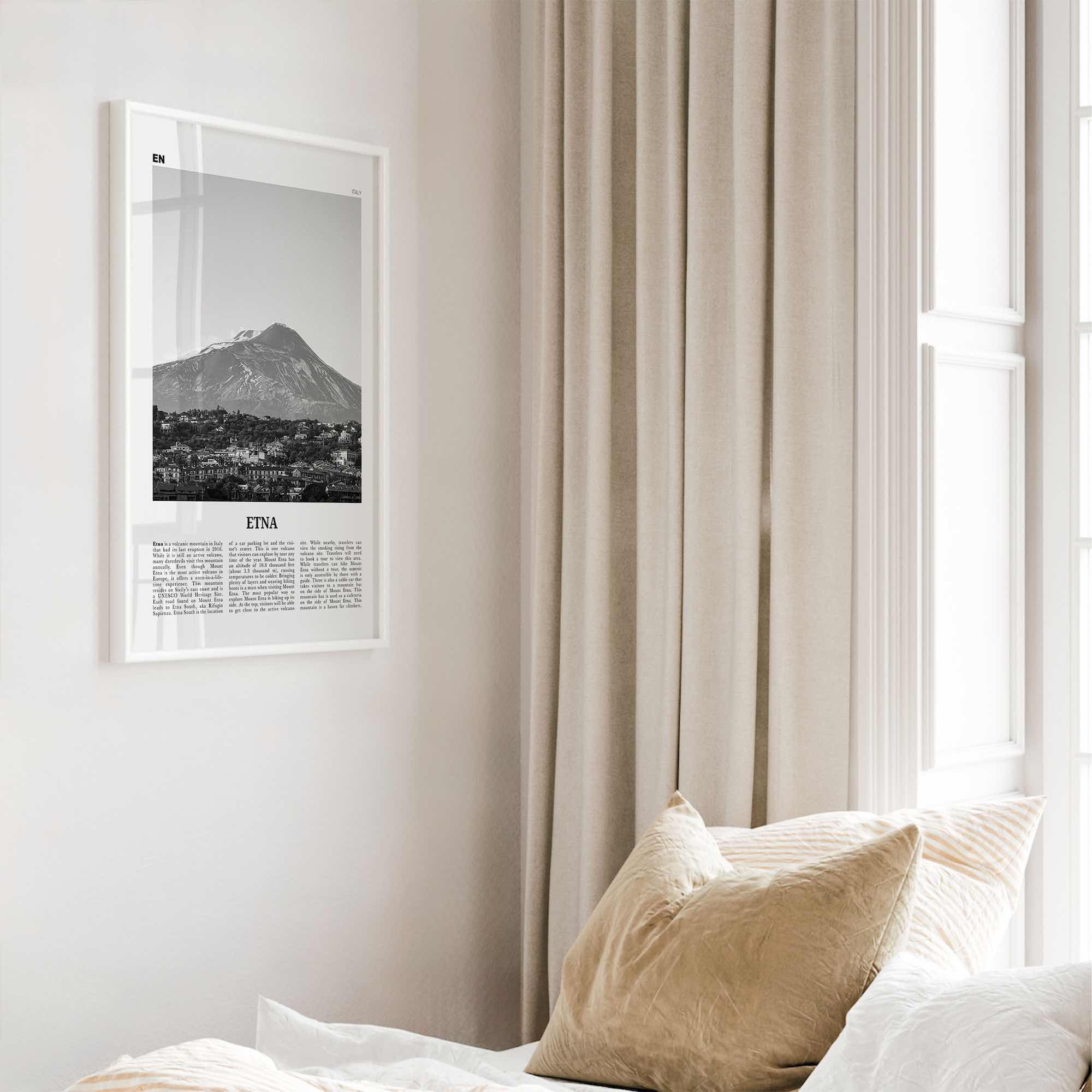 Etna Print Black and White, Etna Wall Art, Etna Poster, Etna Photo, Etna Wall Décor, Etna Map, Italy
