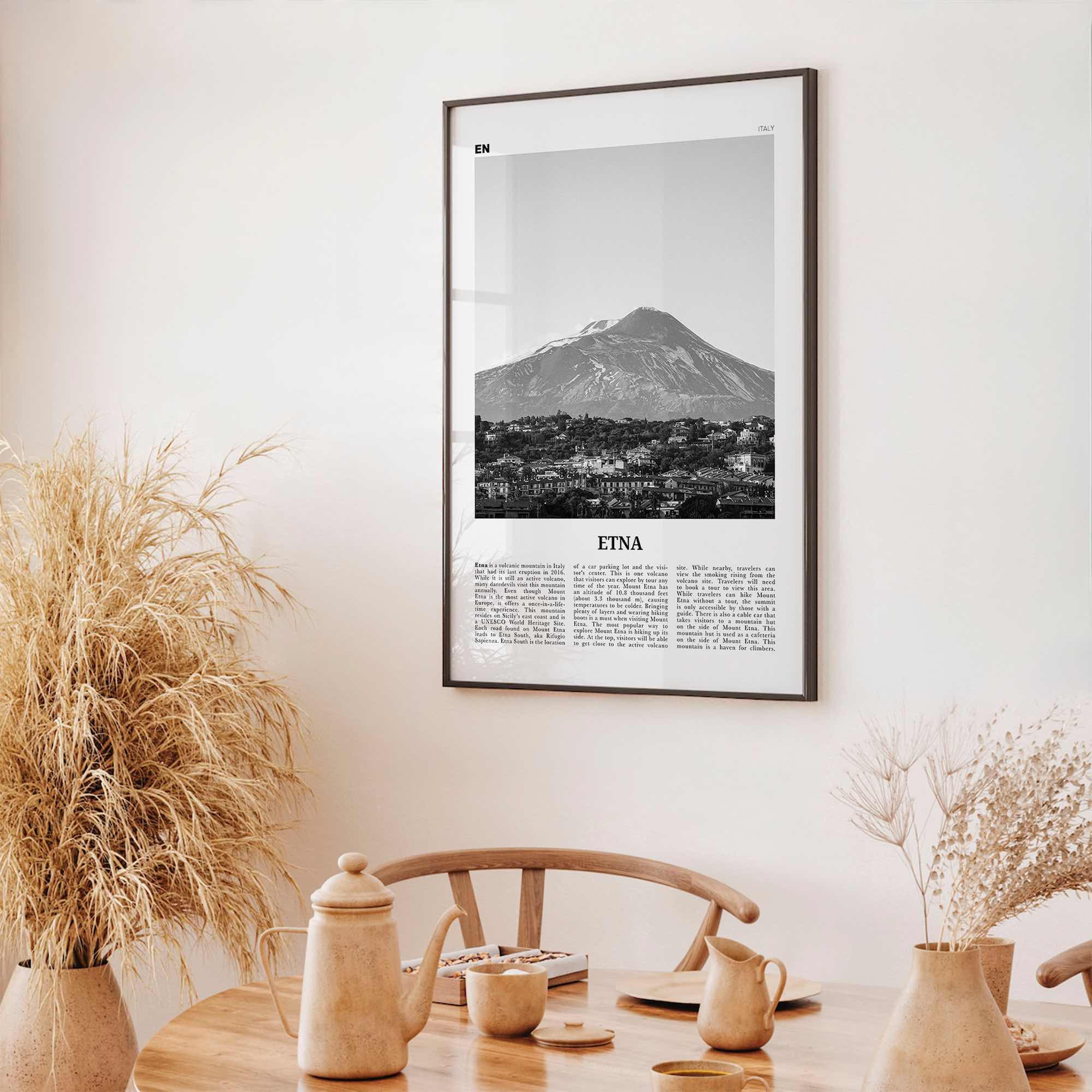 Etna Print Black and White, Etna Wall Art, Etna Poster, Etna Photo, Etna Wall Décor, Etna Map, Italy