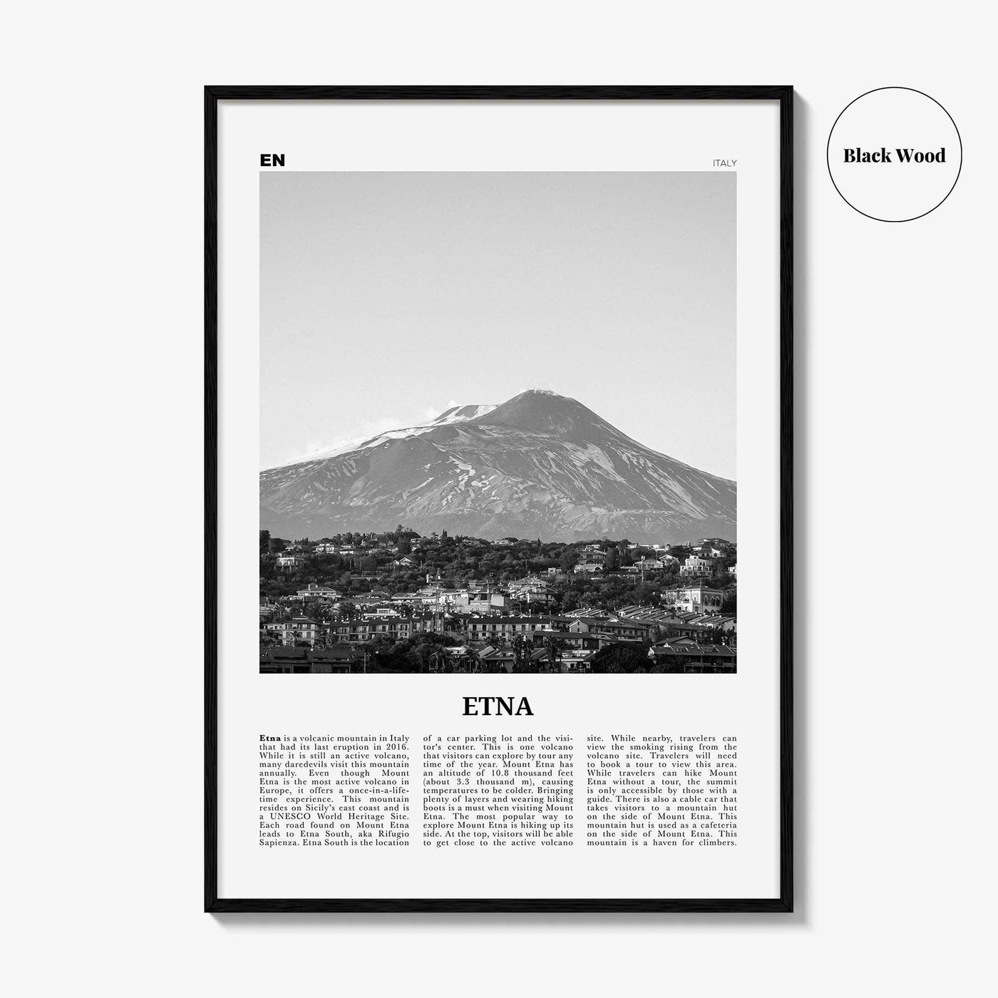Etna Print Black and White, Etna Wall Art, Etna Poster, Etna Photo, Etna Wall Décor, Etna Map, Italy