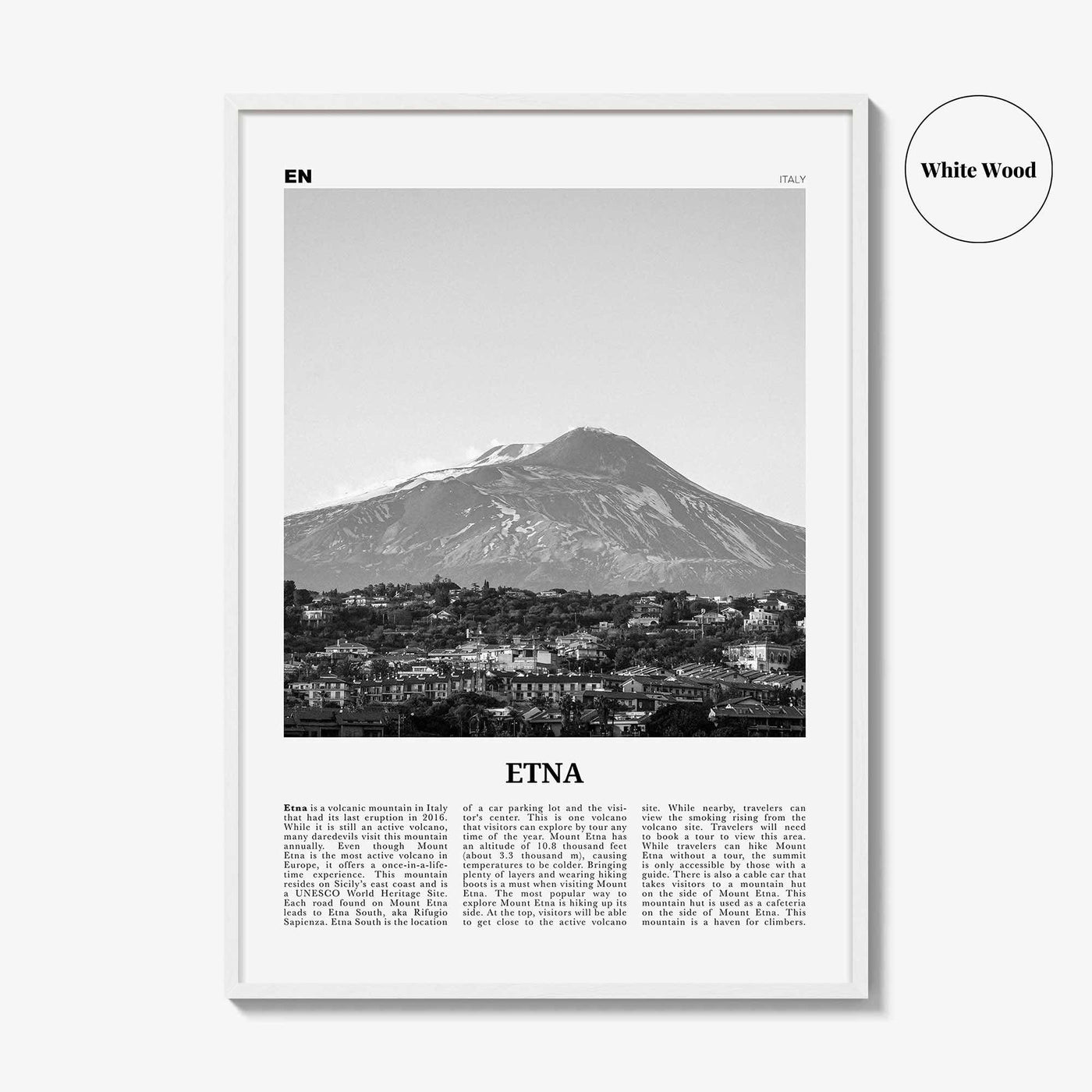 Etna Print Black and White, Etna Wall Art, Etna Poster, Etna Photo, Etna Wall Décor, Etna Map, Italy