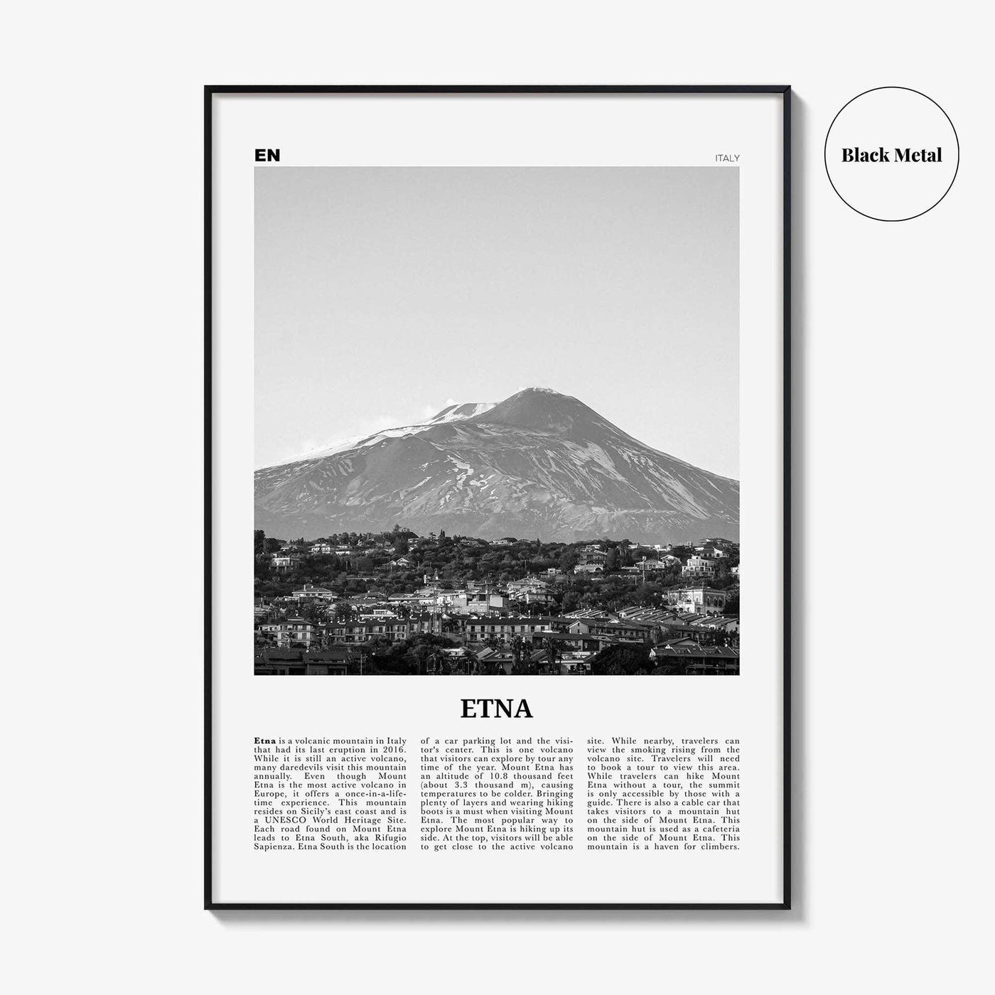 Etna Print Black and White, Etna Wall Art, Etna Poster, Etna Photo, Etna Wall Décor, Etna Map, Italy