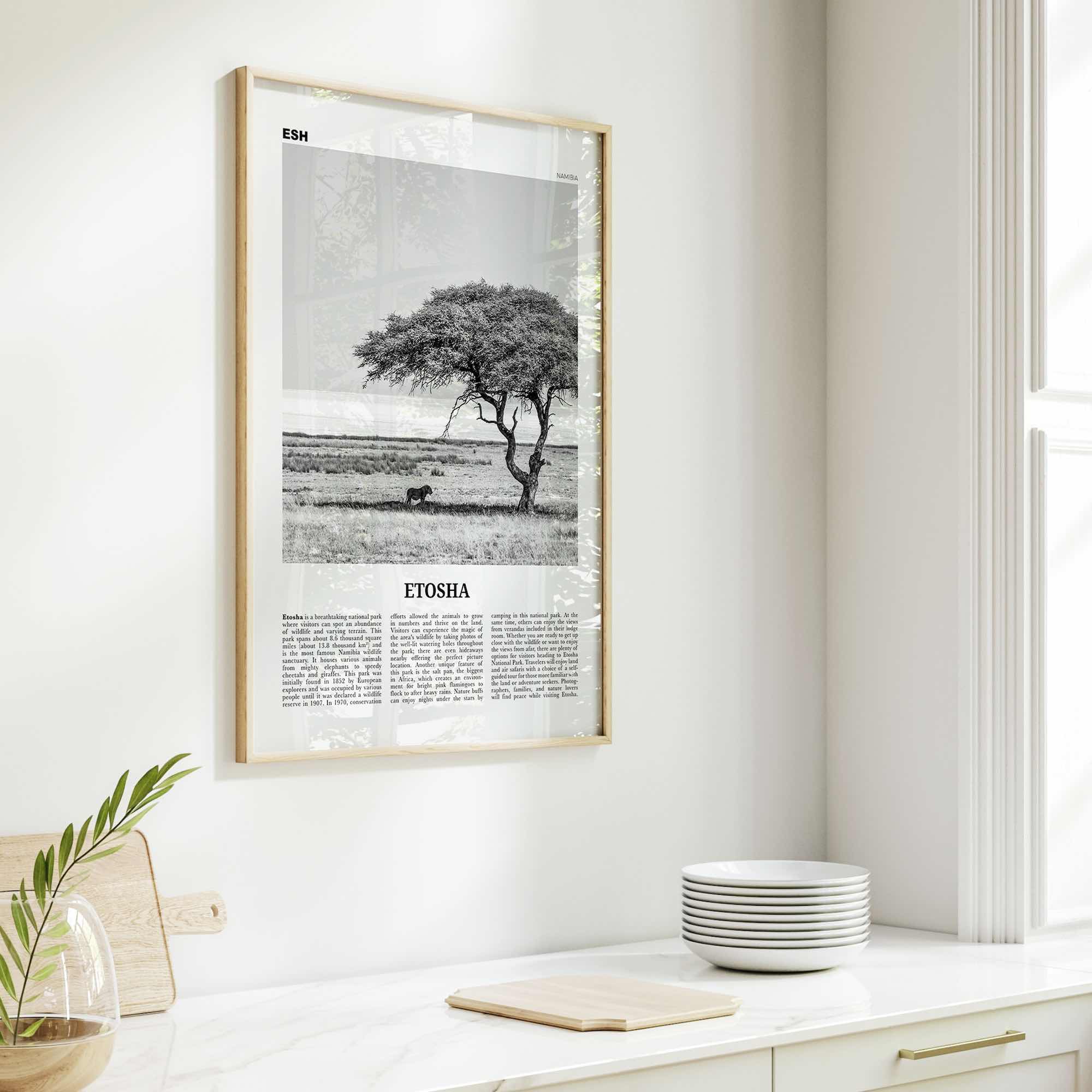 Etosha National Park Print Black and White, Etosha Wall Art, Etosha Poster, Etosha Photo, Etosha Wall Décor, Etosha Map, Africa, Namibia