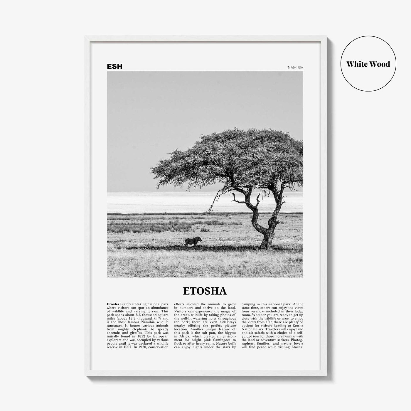 Etosha National Park Print Black and White, Etosha Wall Art, Etosha Poster, Etosha Photo, Etosha Wall Décor, Etosha Map, Africa, Namibia