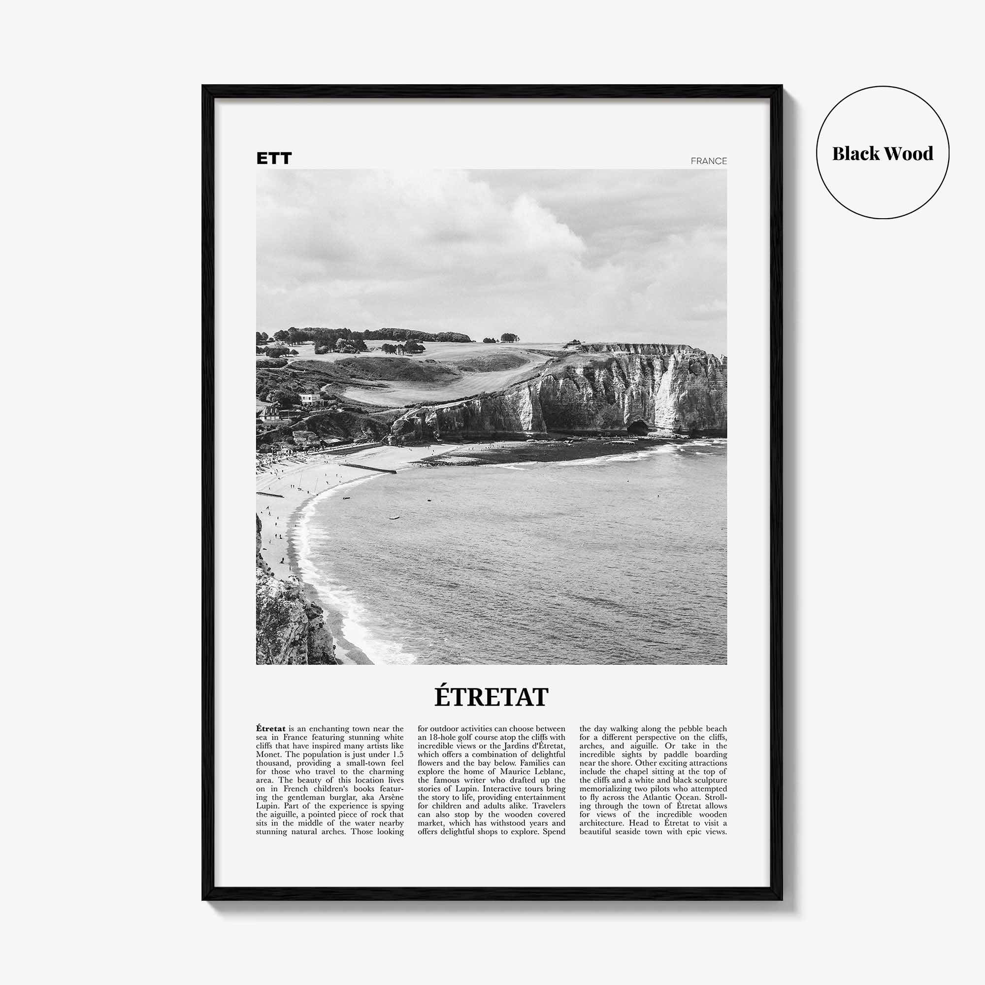 Etretat Print Black and White, Etretat Wall Art, Étretat Poster, Étretat Photo, Étretat Wall Décor, Étretat Map, France