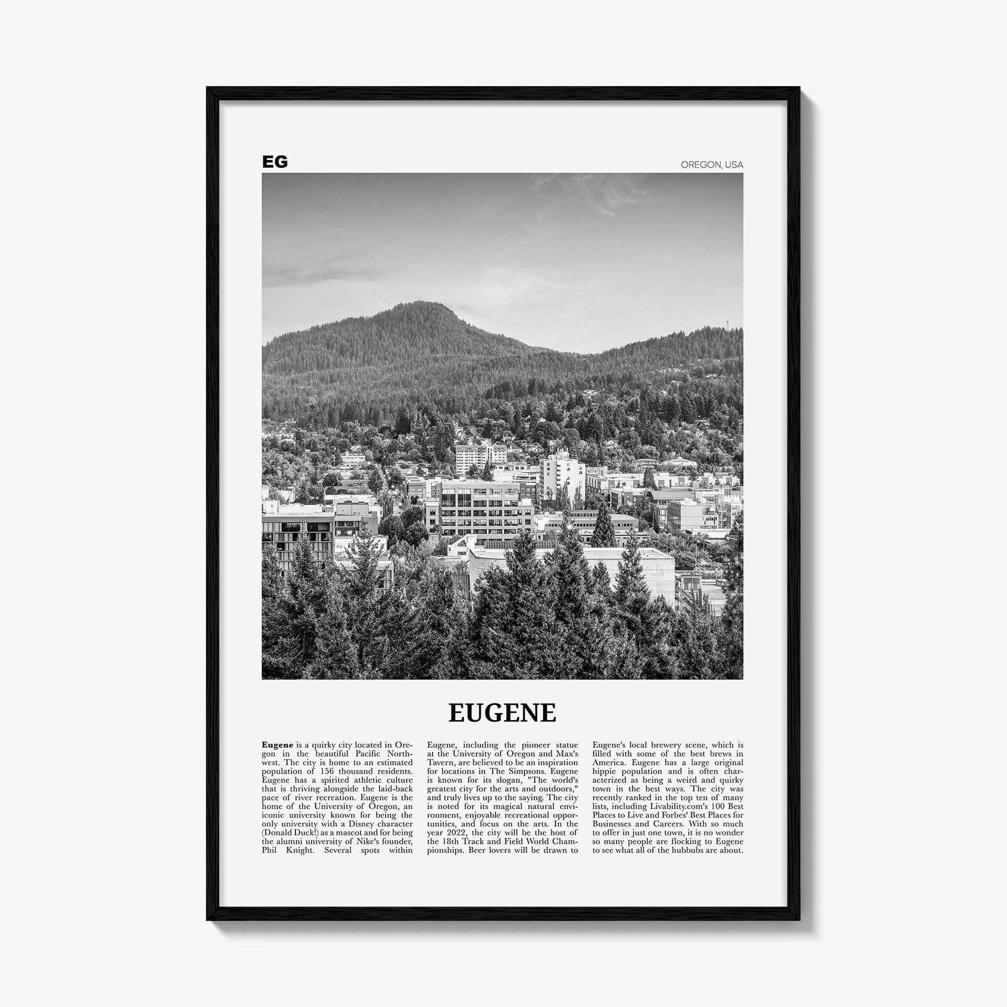 Eugene Print Black and White, Eugene Wall Art, Eugene Poster, Eugene Photo, Eugene Wall Décor, Oregon, USA, United States, North America