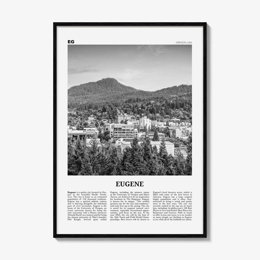 Eugene Print Black and White, Eugene Wall Art, Eugene Poster, Eugene Photo, Eugene Wall Décor, Oregon, USA, United States, North America