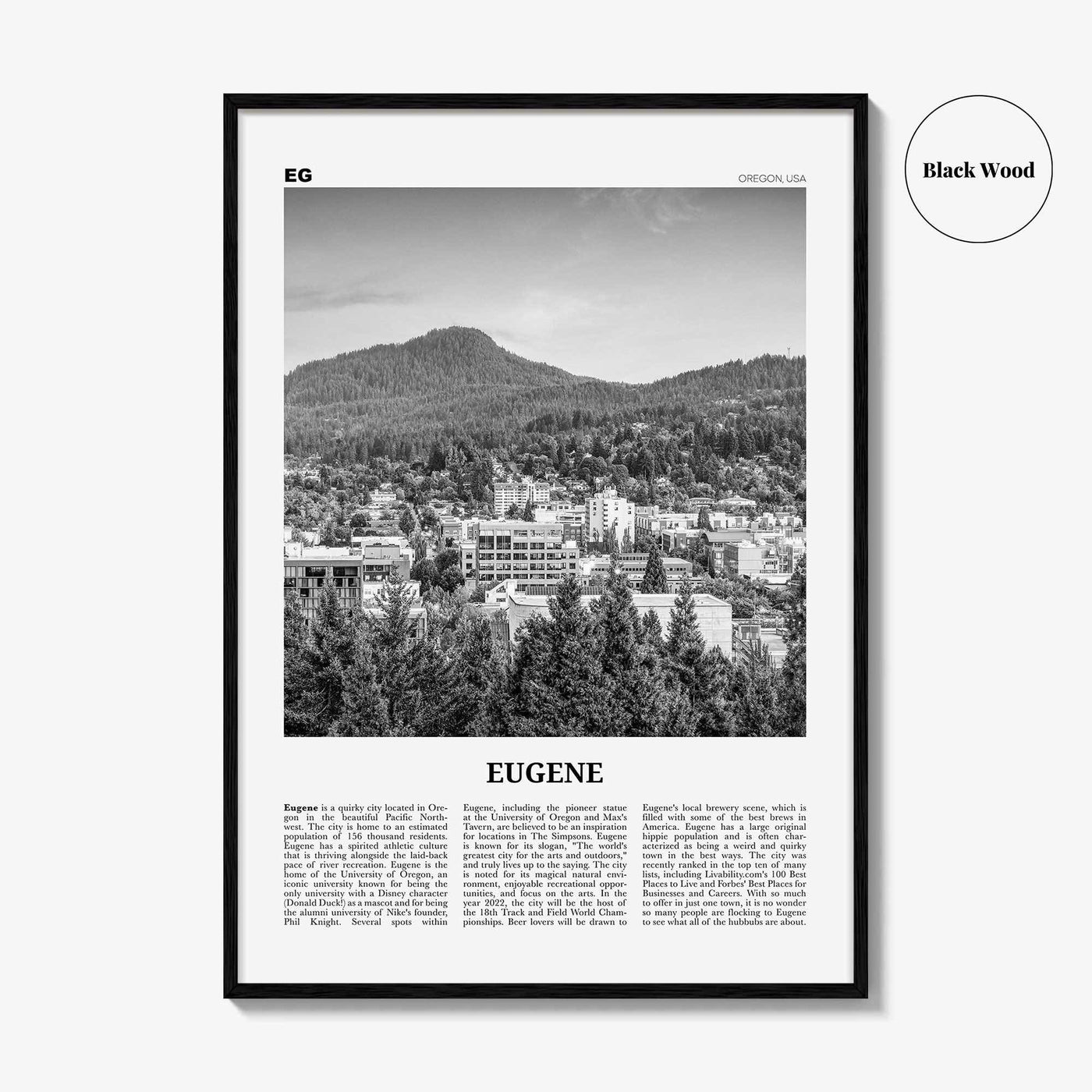 Eugene Print Black and White, Eugene Wall Art, Eugene Poster, Eugene Photo, Eugene Wall Décor, Oregon, USA, United States, North America