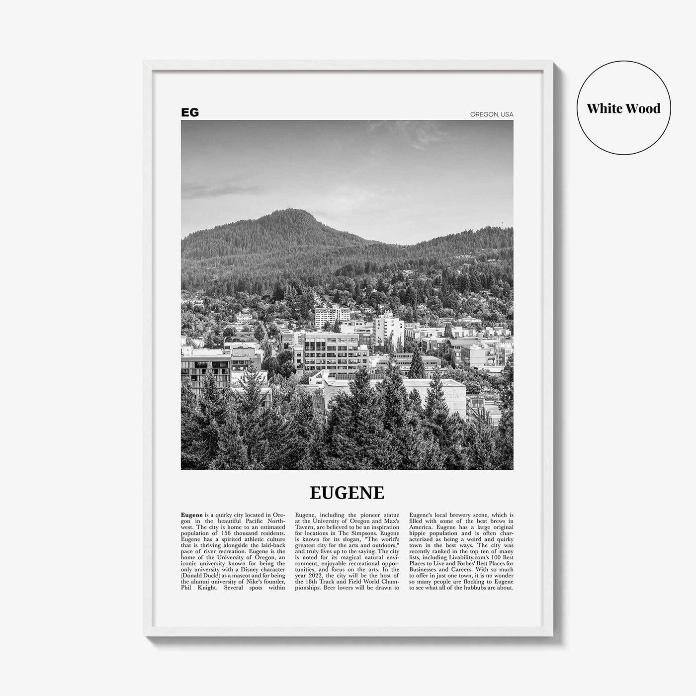 Eugene Print Black and White, Eugene Wall Art, Eugene Poster, Eugene Photo, Eugene Wall Décor, Oregon, USA, United States, North America