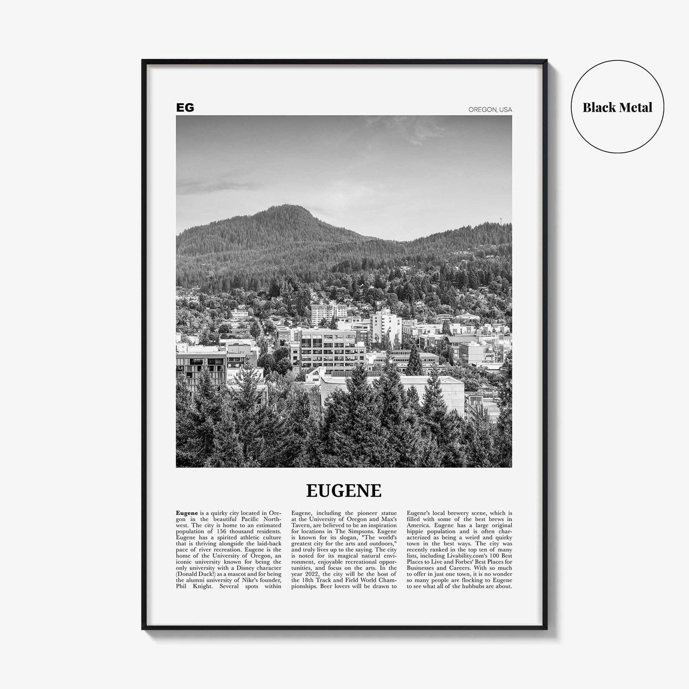 Eugene Print Black and White, Eugene Wall Art, Eugene Poster, Eugene Photo, Eugene Wall Décor, Oregon, USA, United States, North America