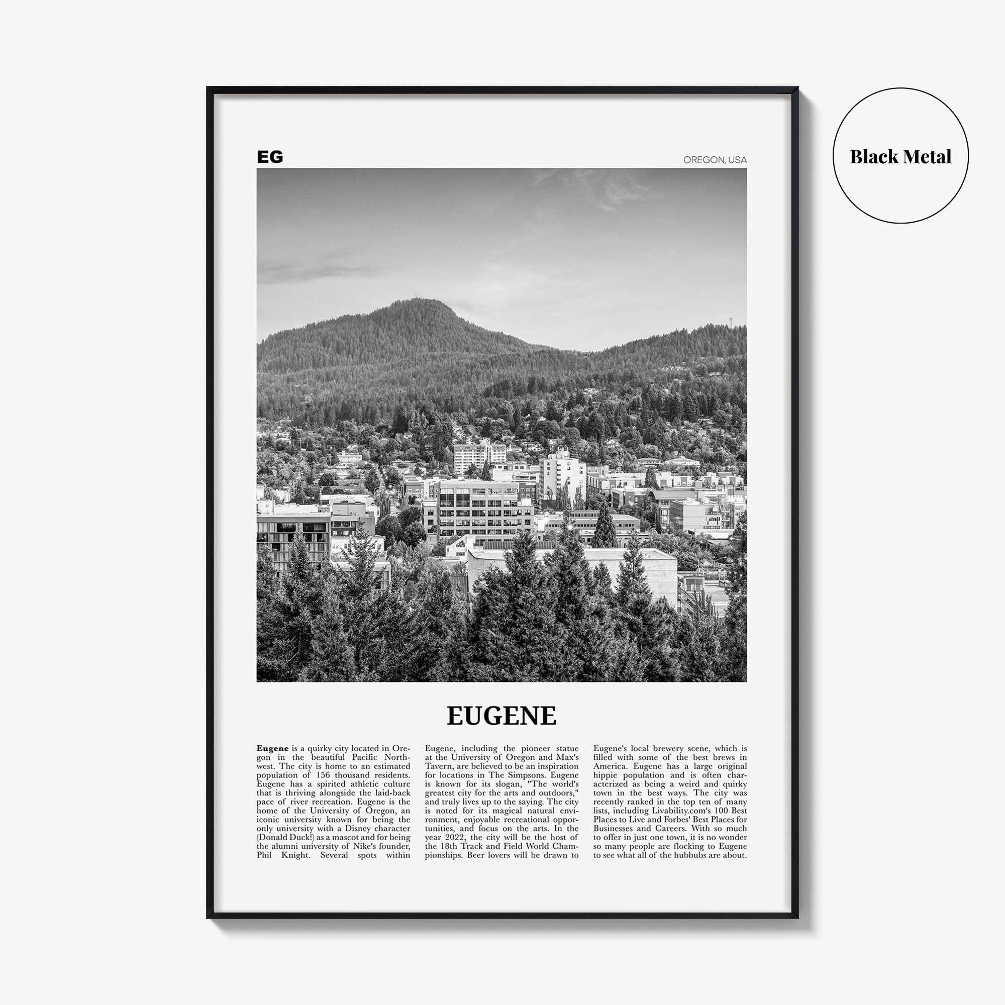 Eugene Print Black and White, Eugene Wall Art, Eugene Poster, Eugene Photo, Eugene Wall Décor, Oregon, USA, United States, North America