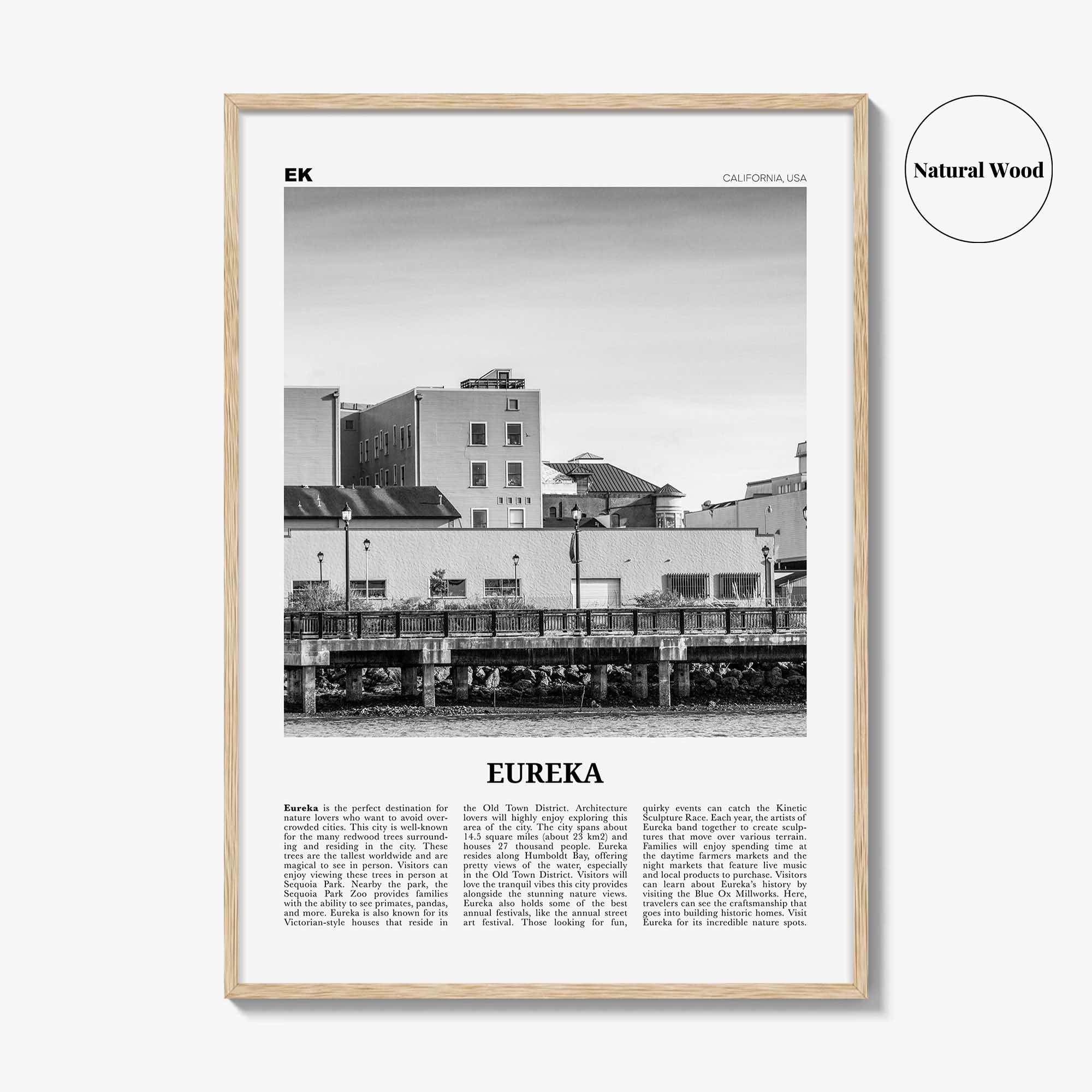Eureka Print Black and White, Eureka Wall Art, Eureka Poster, Eureka Photo, Eureka Wall Décor, Eureka Map, California, USA