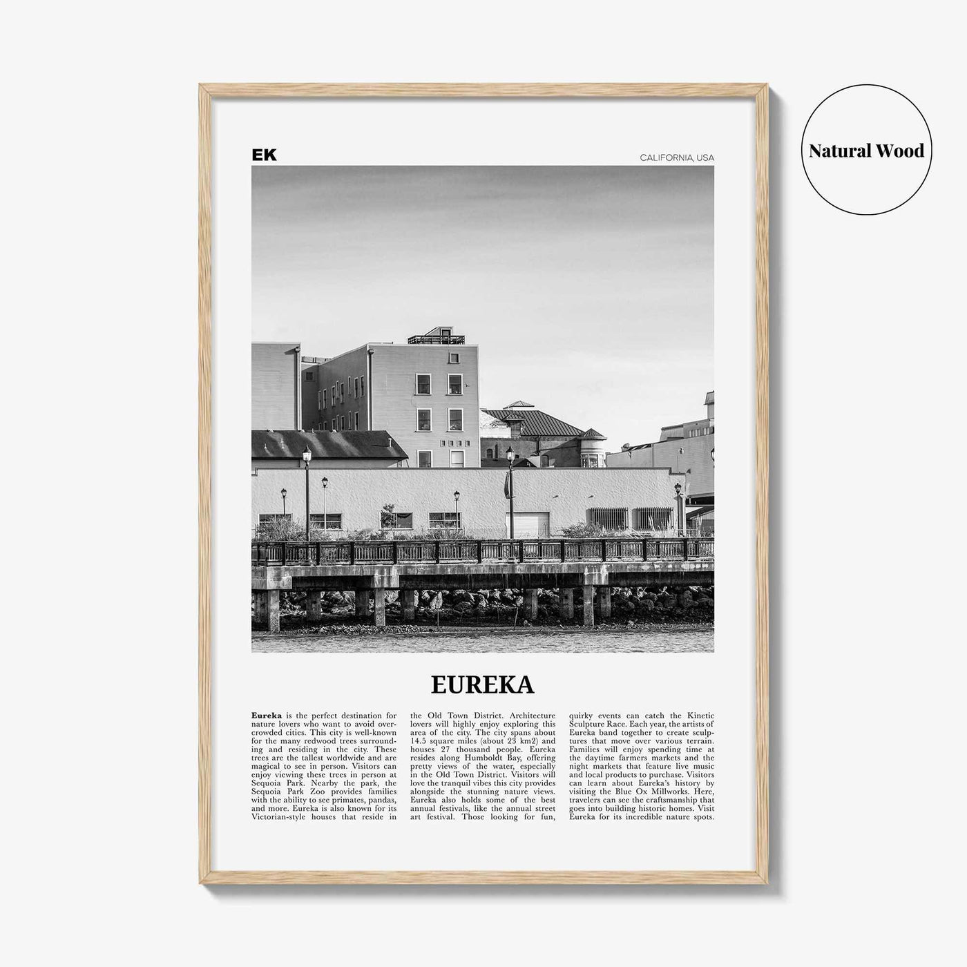 Eureka Print Black and White, Eureka Wall Art, Eureka Poster, Eureka Photo, Eureka Wall Décor, Eureka Map, California, USA