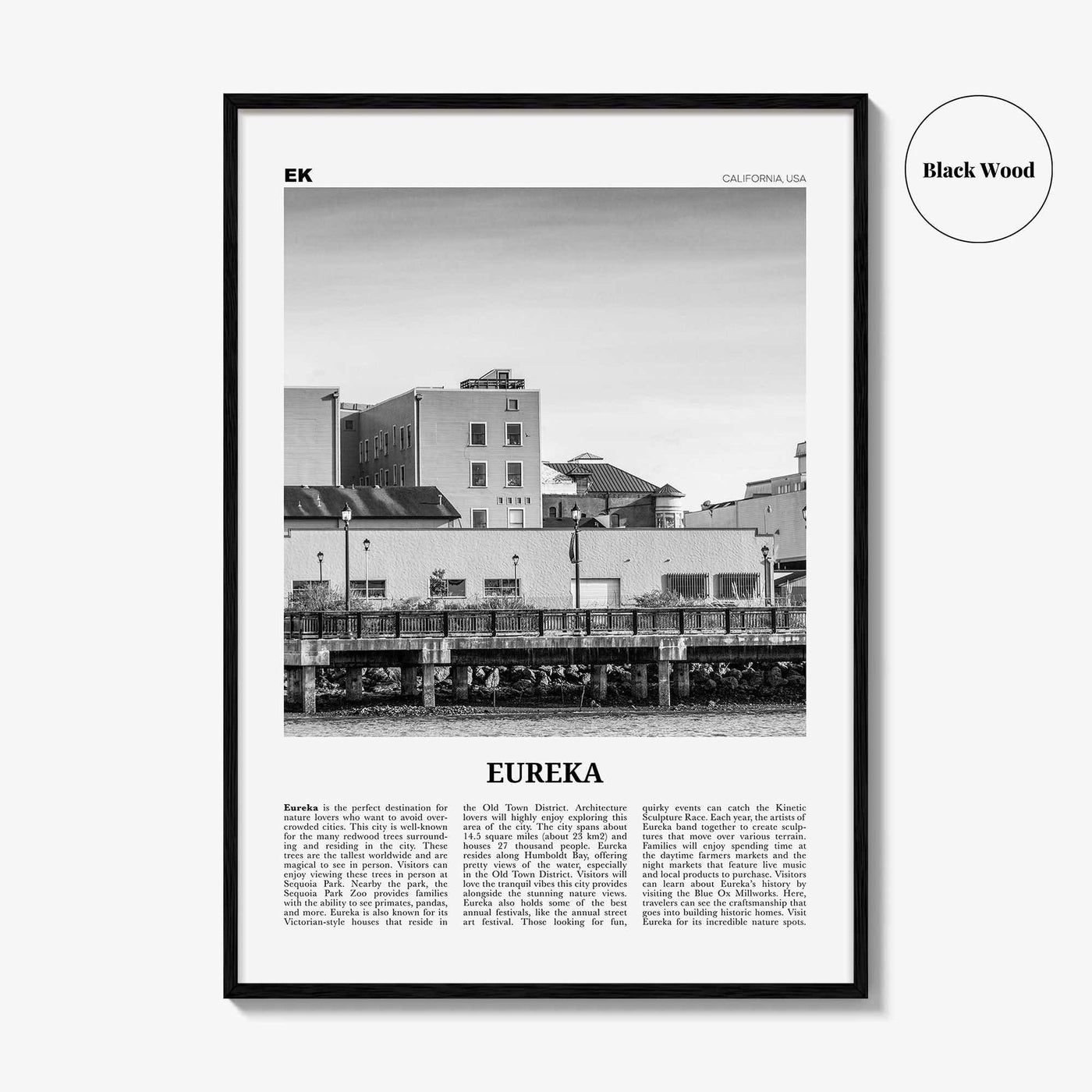 Eureka Print Black and White, Eureka Wall Art, Eureka Poster, Eureka Photo, Eureka Wall Décor, Eureka Map, California, USA