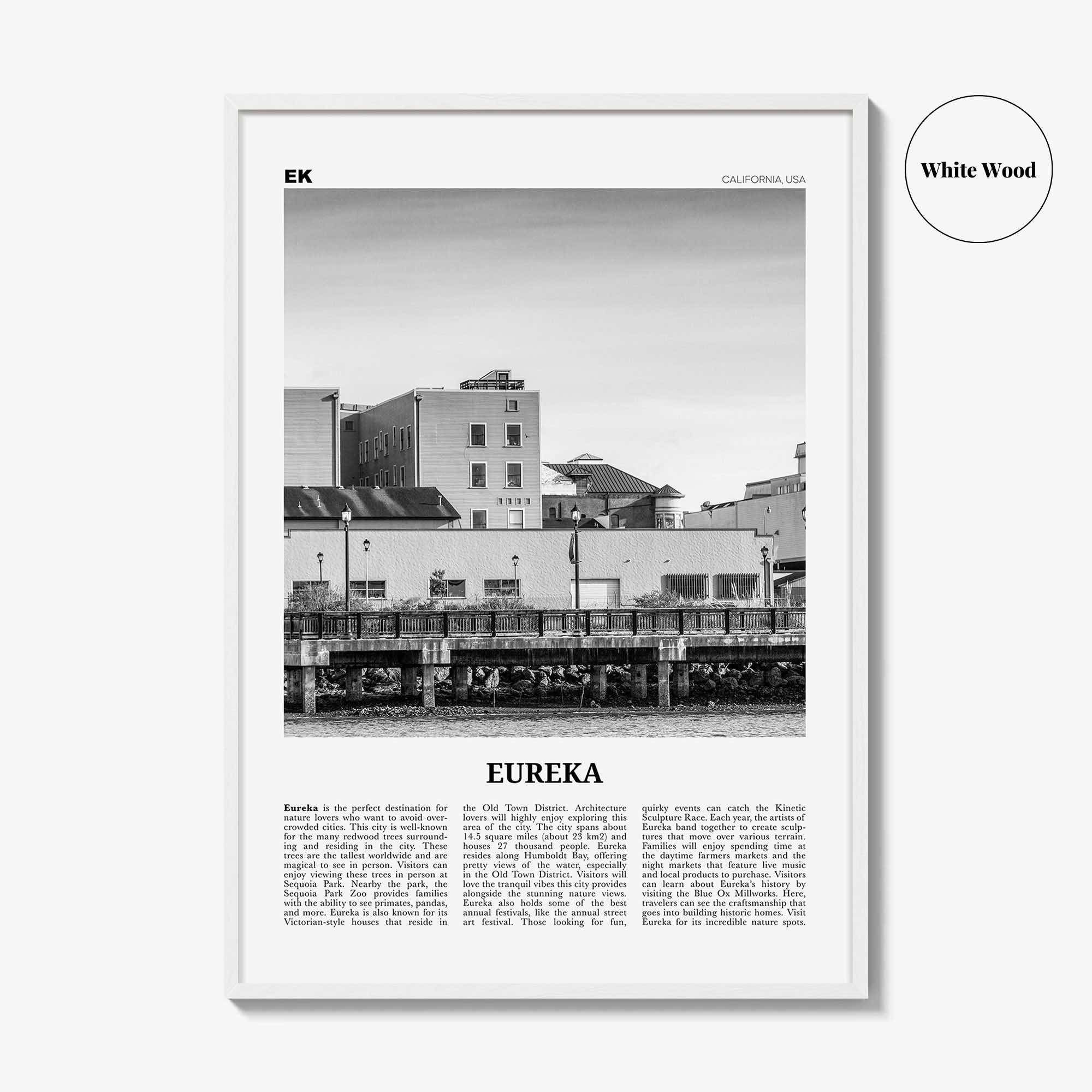 Eureka Print Black and White, Eureka Wall Art, Eureka Poster, Eureka Photo, Eureka Wall Décor, Eureka Map, California, USA
