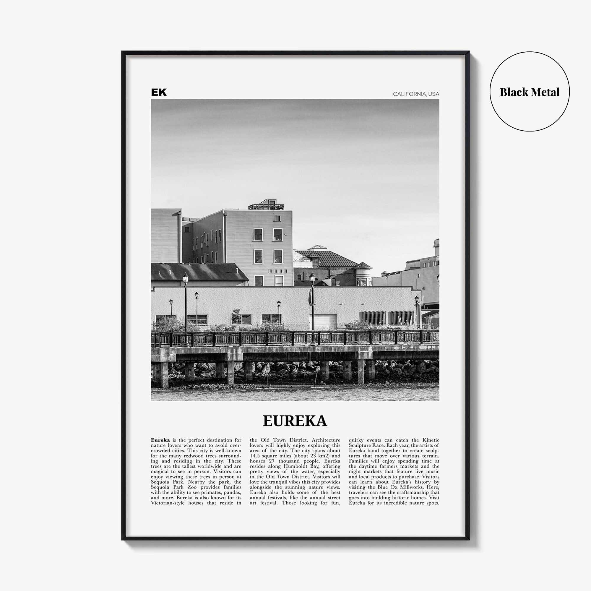 Eureka Print Black and White, Eureka Wall Art, Eureka Poster, Eureka Photo, Eureka Wall Décor, Eureka Map, California, USA