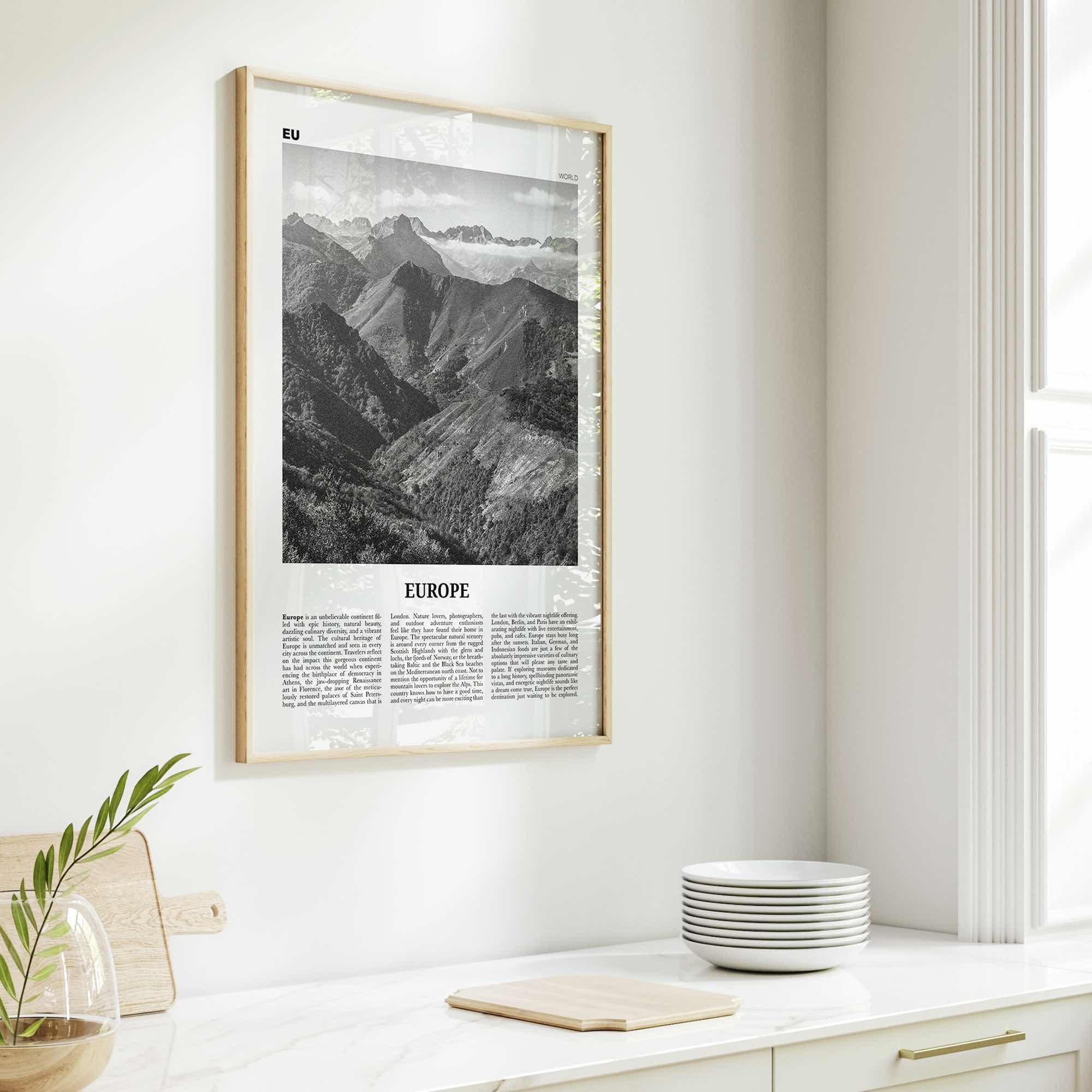 Europe Print Black and White, Europe Wall Art, Europe Poster, Europe Photo, Europe Wall Decor, Continent Art Print