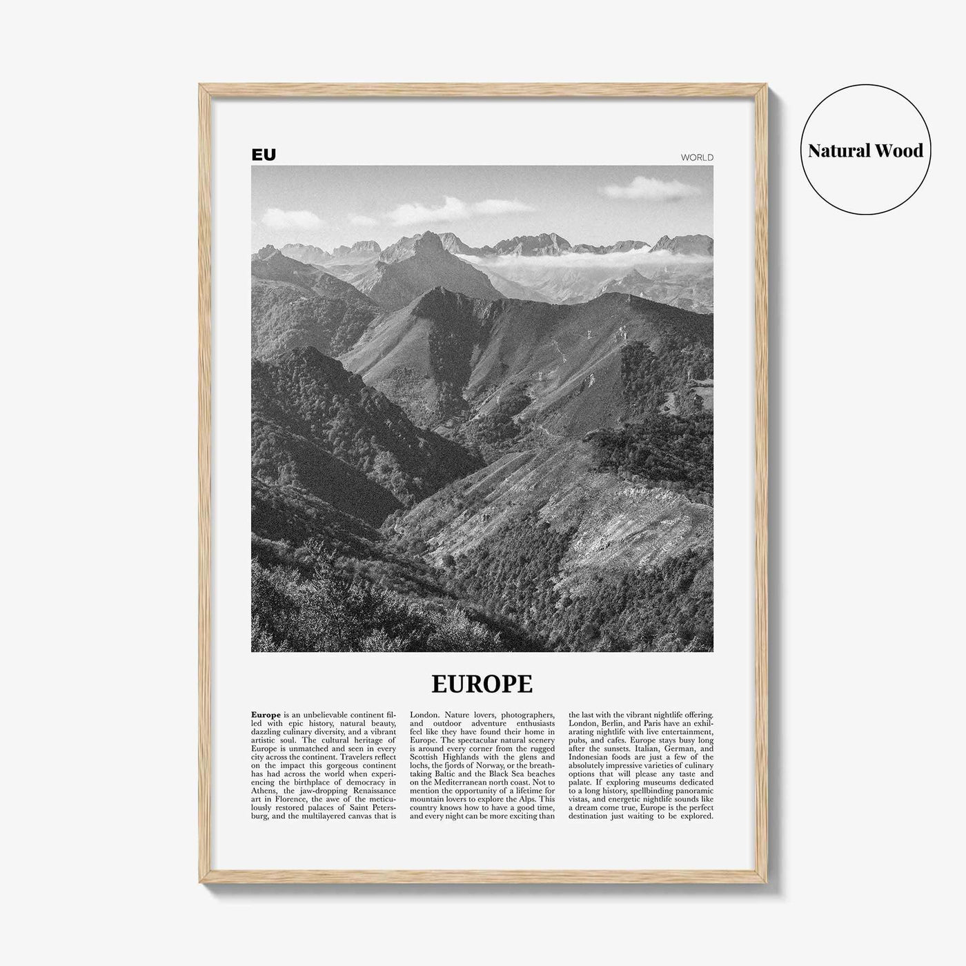 Europe Print Black and White, Europe Wall Art, Europe Poster, Europe Photo, Europe Wall Decor, Continent Art Print