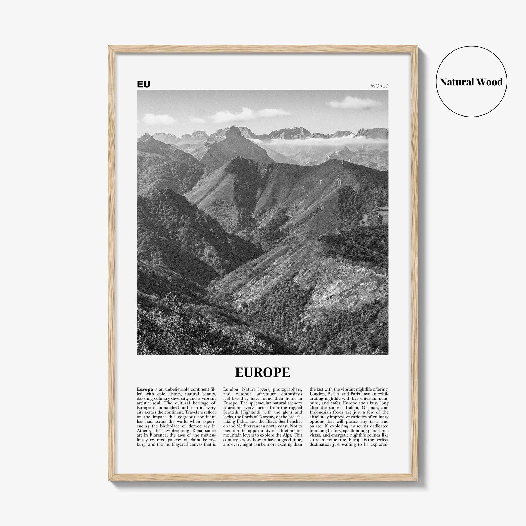 Europe Print Black and White, Europe Wall Art, Europe Poster, Europe Photo, Europe Wall Decor, Continent Art Print