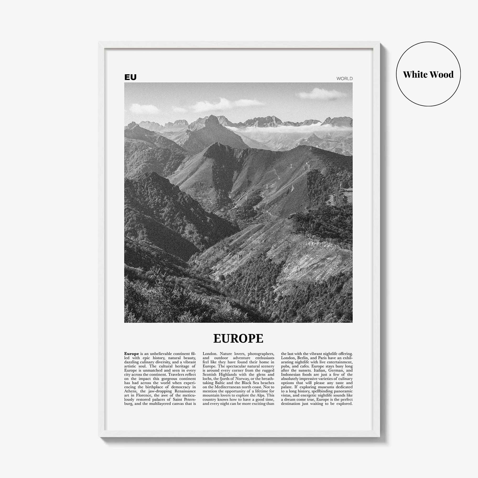 Europe Print Black and White, Europe Wall Art, Europe Poster, Europe Photo, Europe Wall Decor, Continent Art Print
