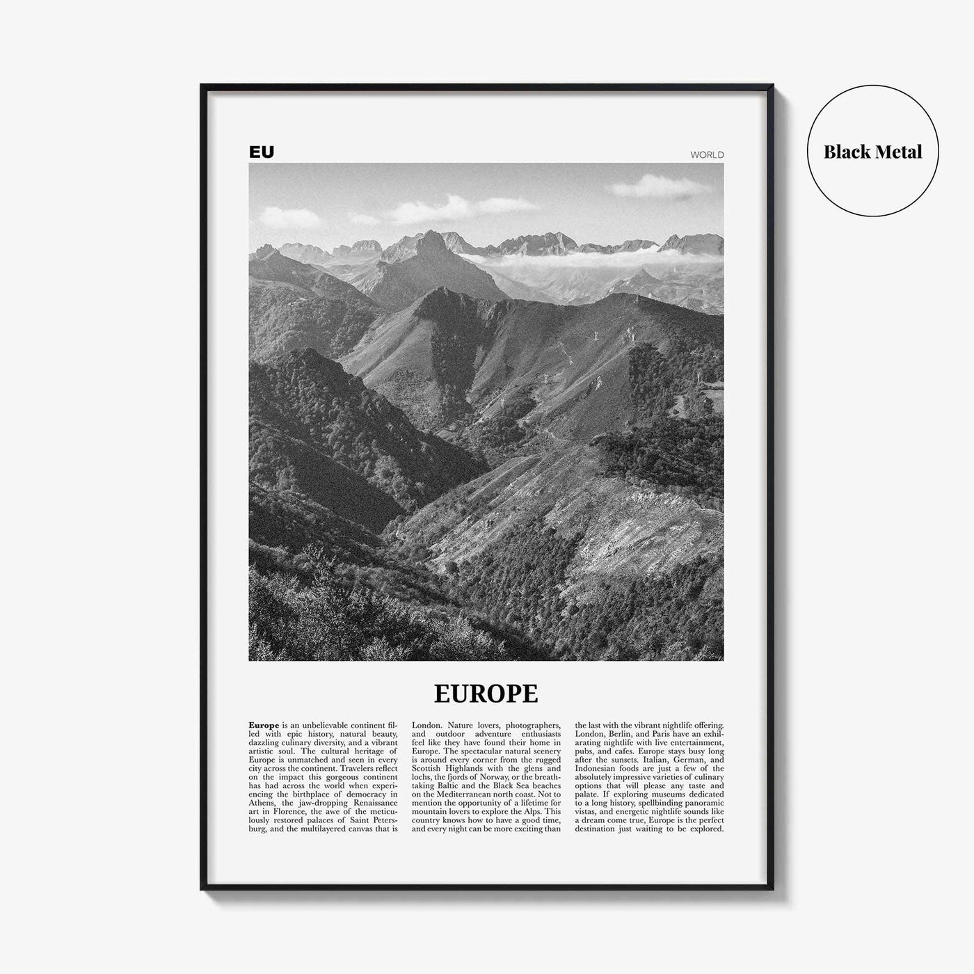 Europe Print Black and White, Europe Wall Art, Europe Poster, Europe Photo, Europe Wall Decor, Continent Art Print