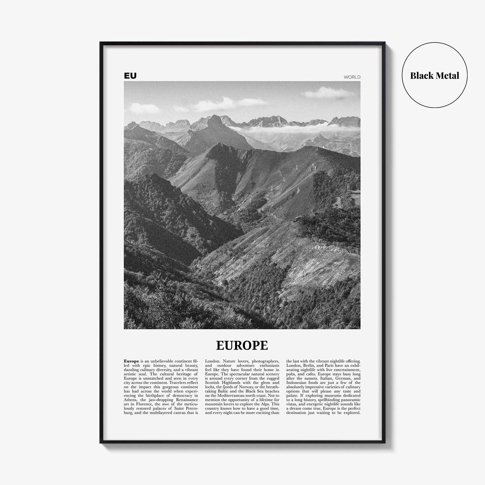 Europe Print Black and White, Europe Wall Art, Europe Poster, Europe Photo, Europe Wall Decor, Continent Art Print