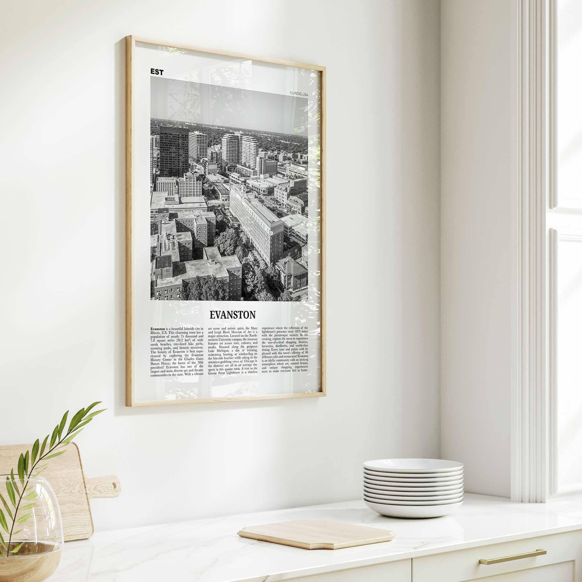 Evanston Print Black and White, Evanston Wall Art, Evanston Poster, Evanston Photo, Evanston Wall Décor, Illinois, USA, United States