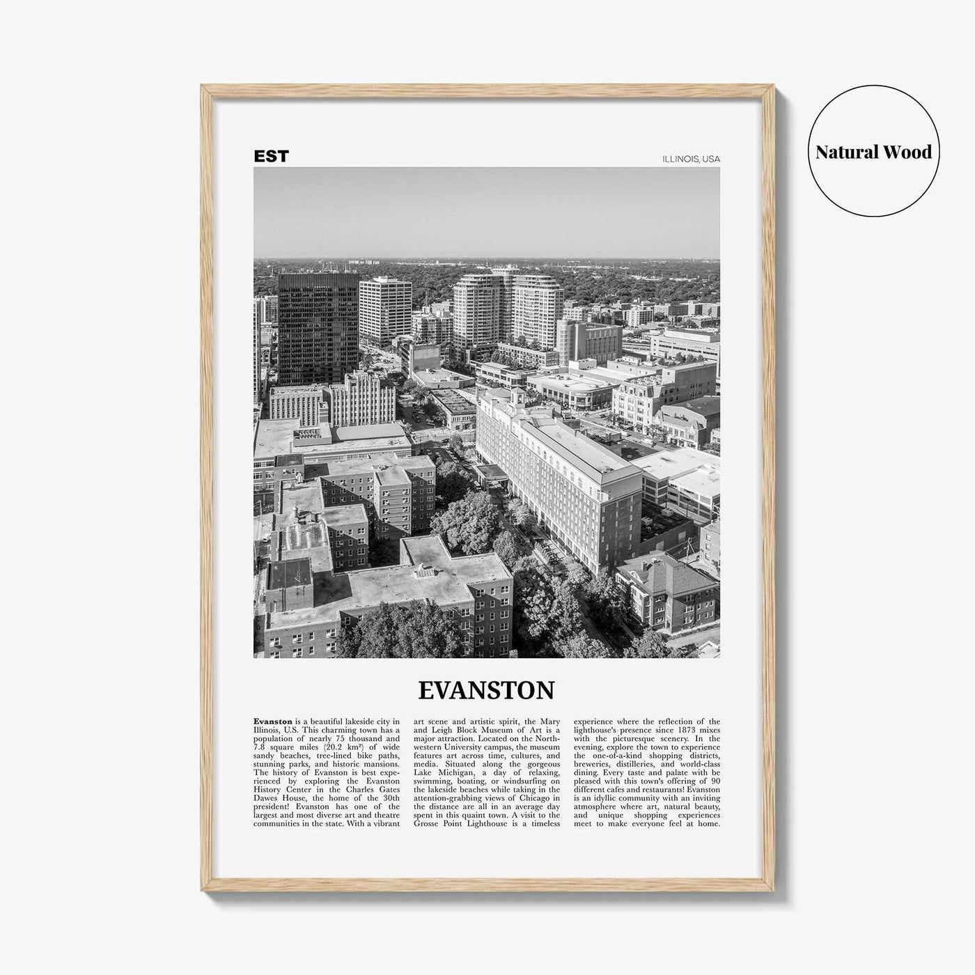 Evanston Print Black and White, Evanston Wall Art, Evanston Poster, Evanston Photo, Evanston Wall Décor, Illinois, USA, United States