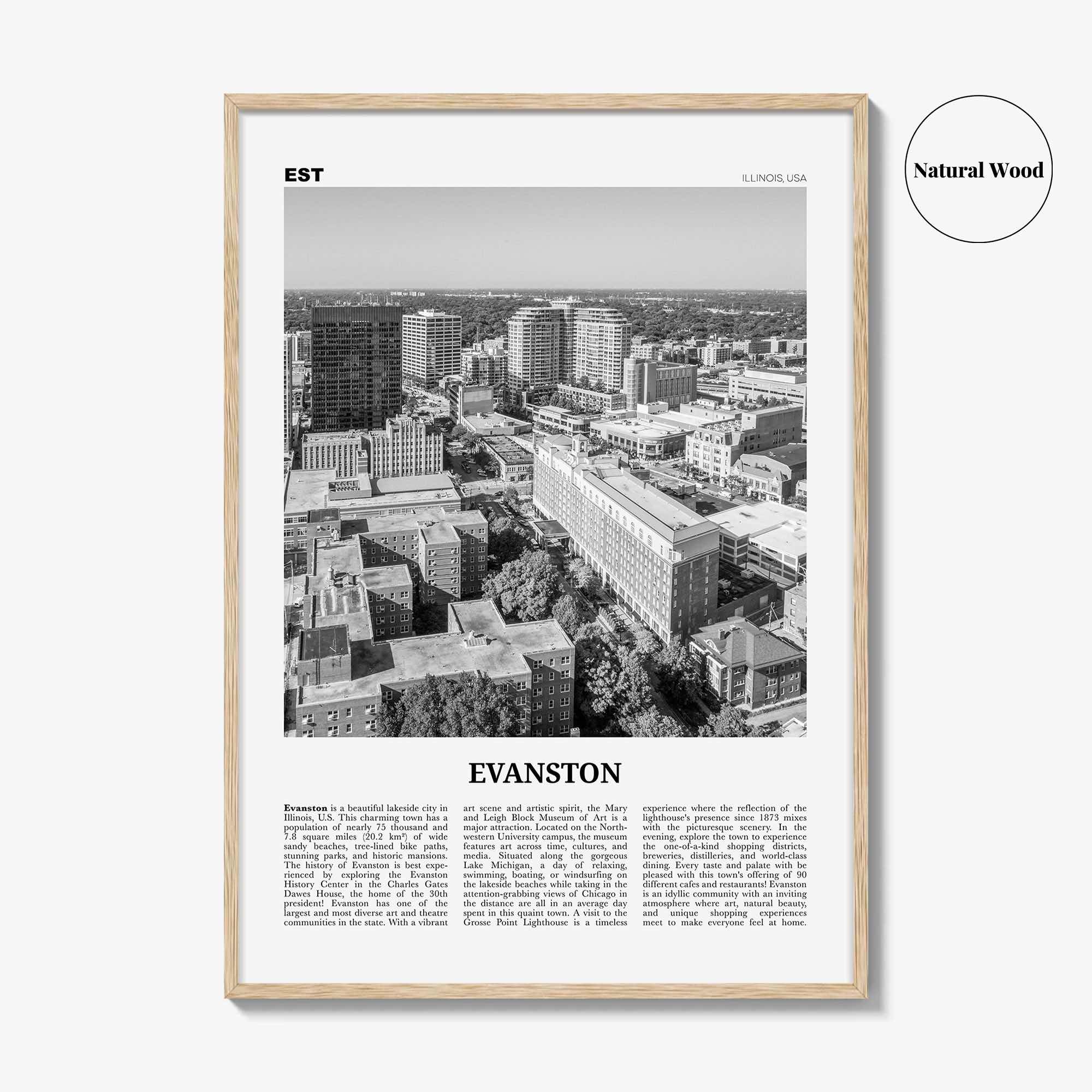 Evanston Print Black and White, Evanston Wall Art, Evanston Poster, Evanston Photo, Evanston Wall Décor, Illinois, USA, United States