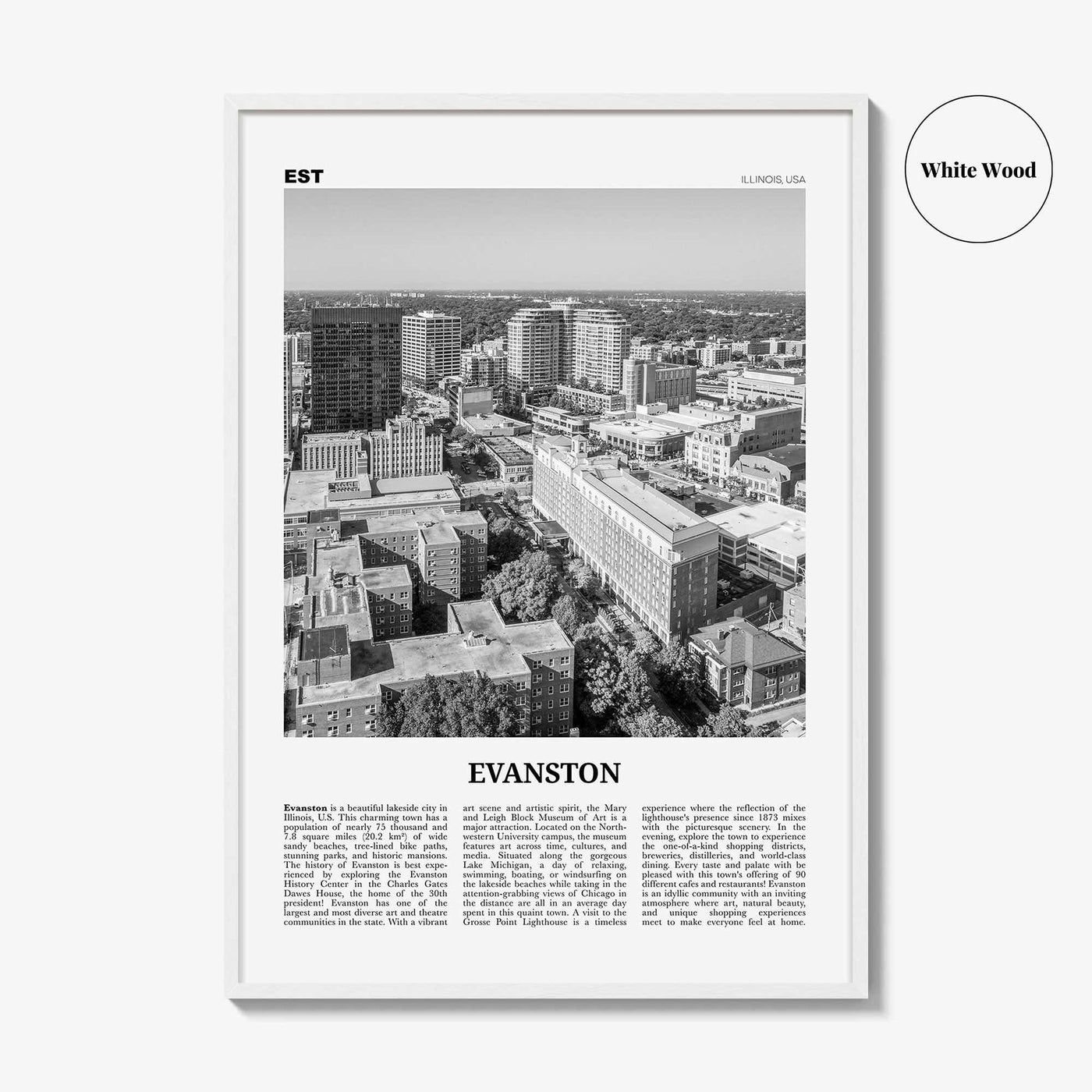 Evanston Print Black and White, Evanston Wall Art, Evanston Poster, Evanston Photo, Evanston Wall Décor, Illinois, USA, United States