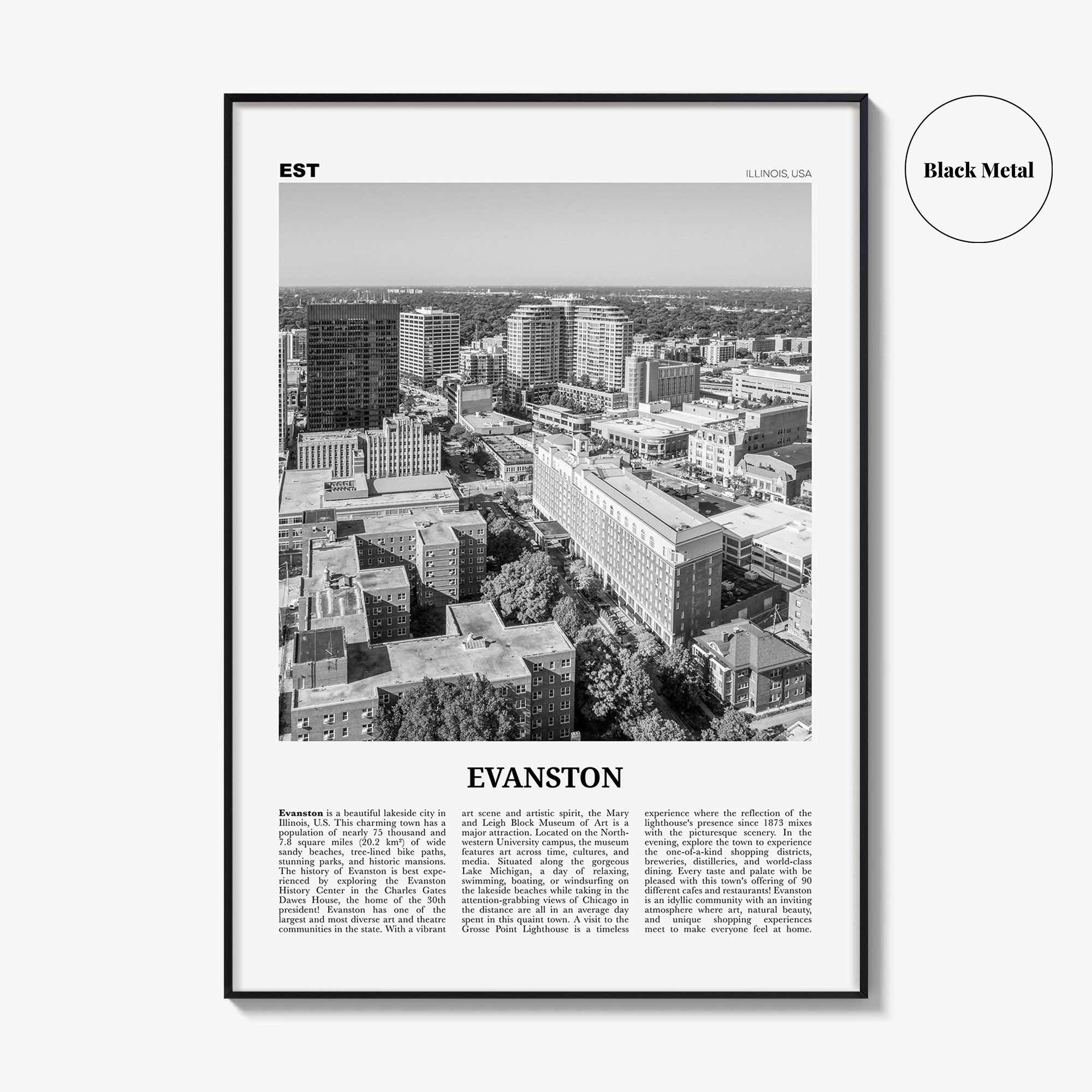 Evanston Print Black and White, Evanston Wall Art, Evanston Poster, Evanston Photo, Evanston Wall Décor, Illinois, USA, United States