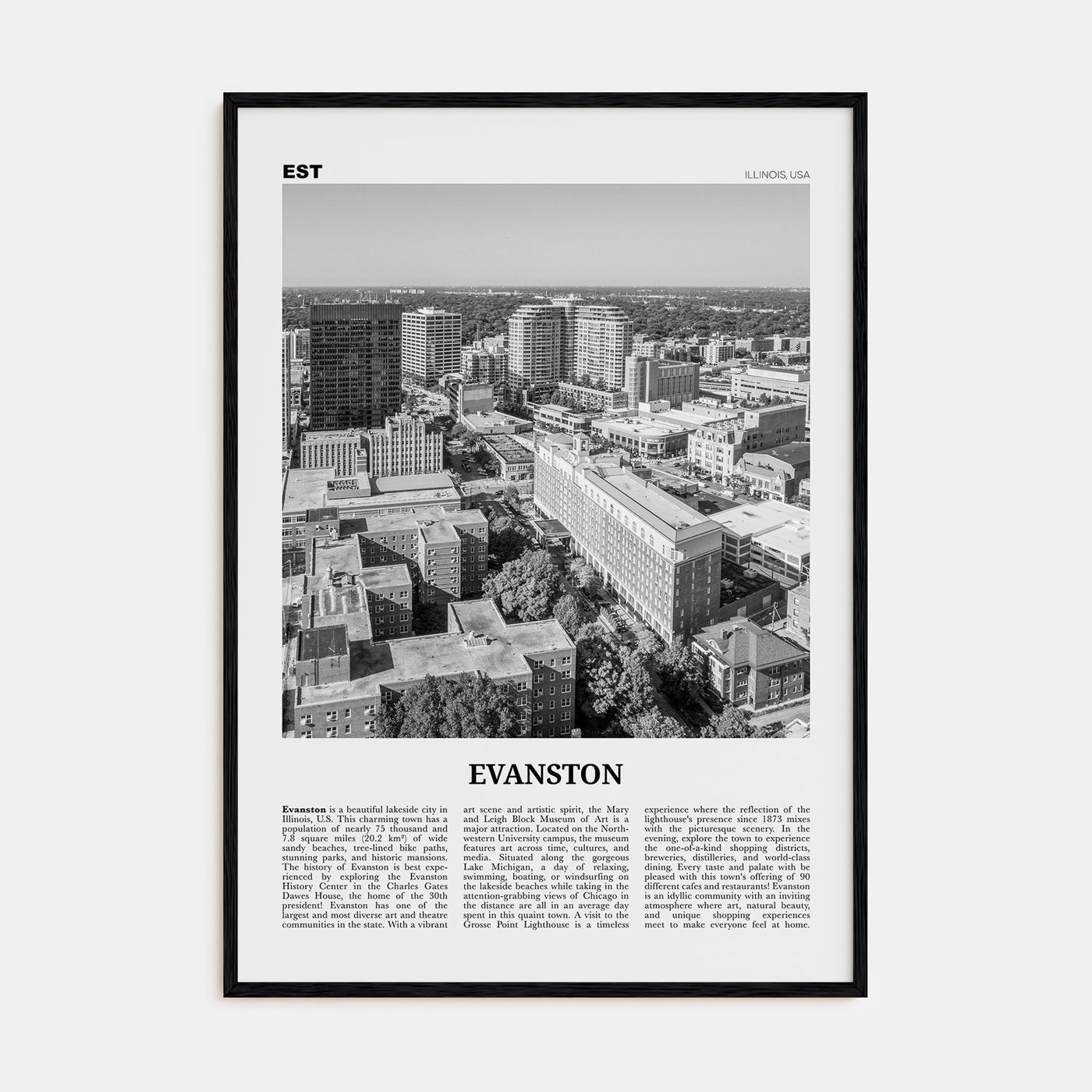 Evanston Travel B&W Poster
