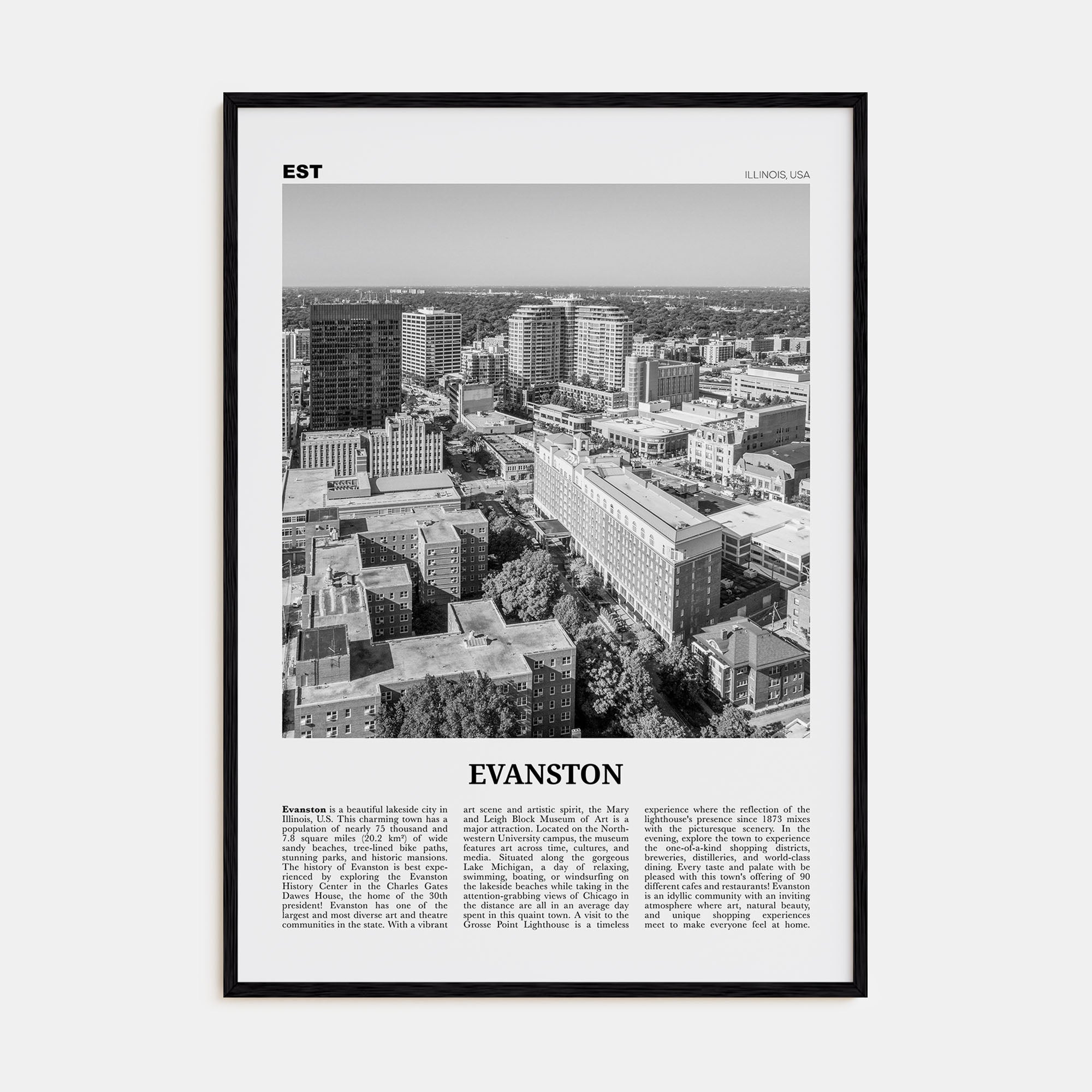 Evanston Travel B&W Poster