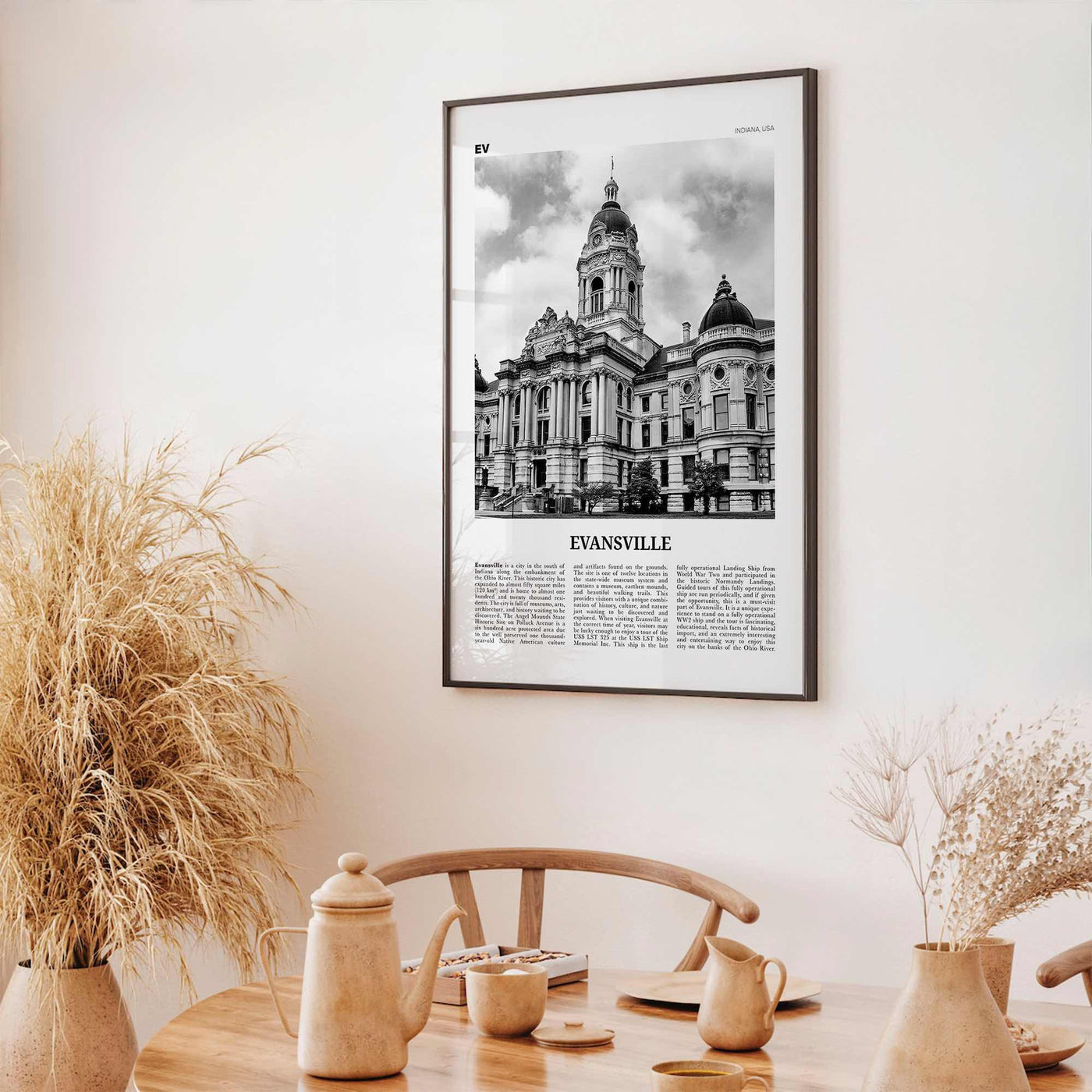 Evansville Print Black and White, Evansville Wall Art, Evansville Poster, Evansville Photo, Evansville Map, Indiana, USA, United States