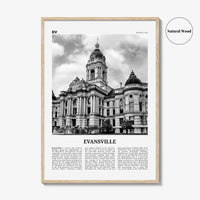 Evansville Print Black and White, Evansville Wall Art, Evansville Poster, Evansville Photo, Evansville Map, Indiana, USA, United States