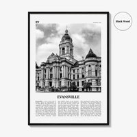 Evansville Print Black and White, Evansville Wall Art, Evansville Poster, Evansville Photo, Evansville Map, Indiana, USA, United States