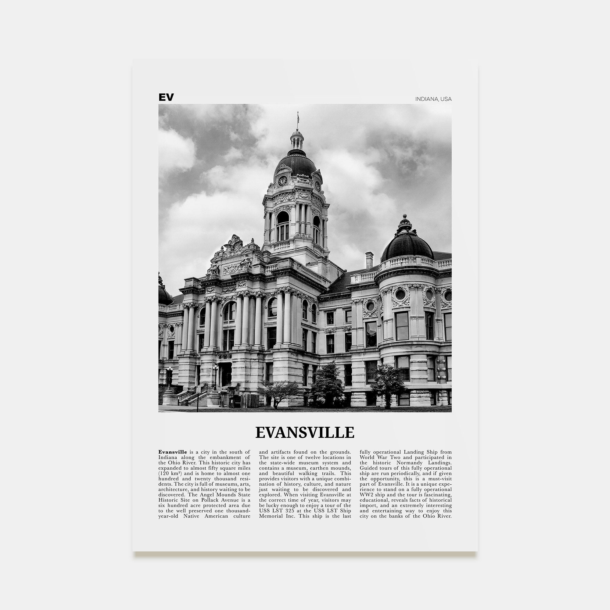 Evansville Travel B&W Poster