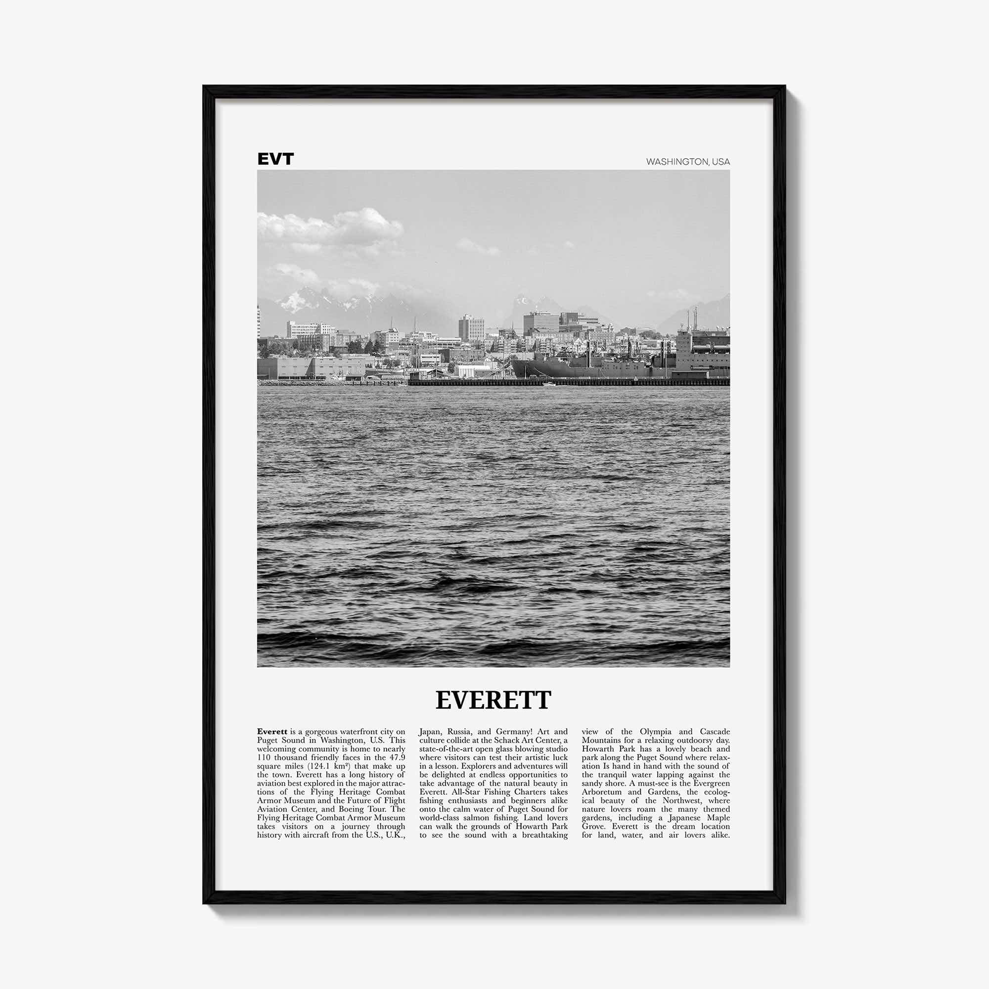 Everett Print Black and White, Everett Wall Art, Everett Poster, Everett Photo, Everett Wall Décor, Washington, USA, United States