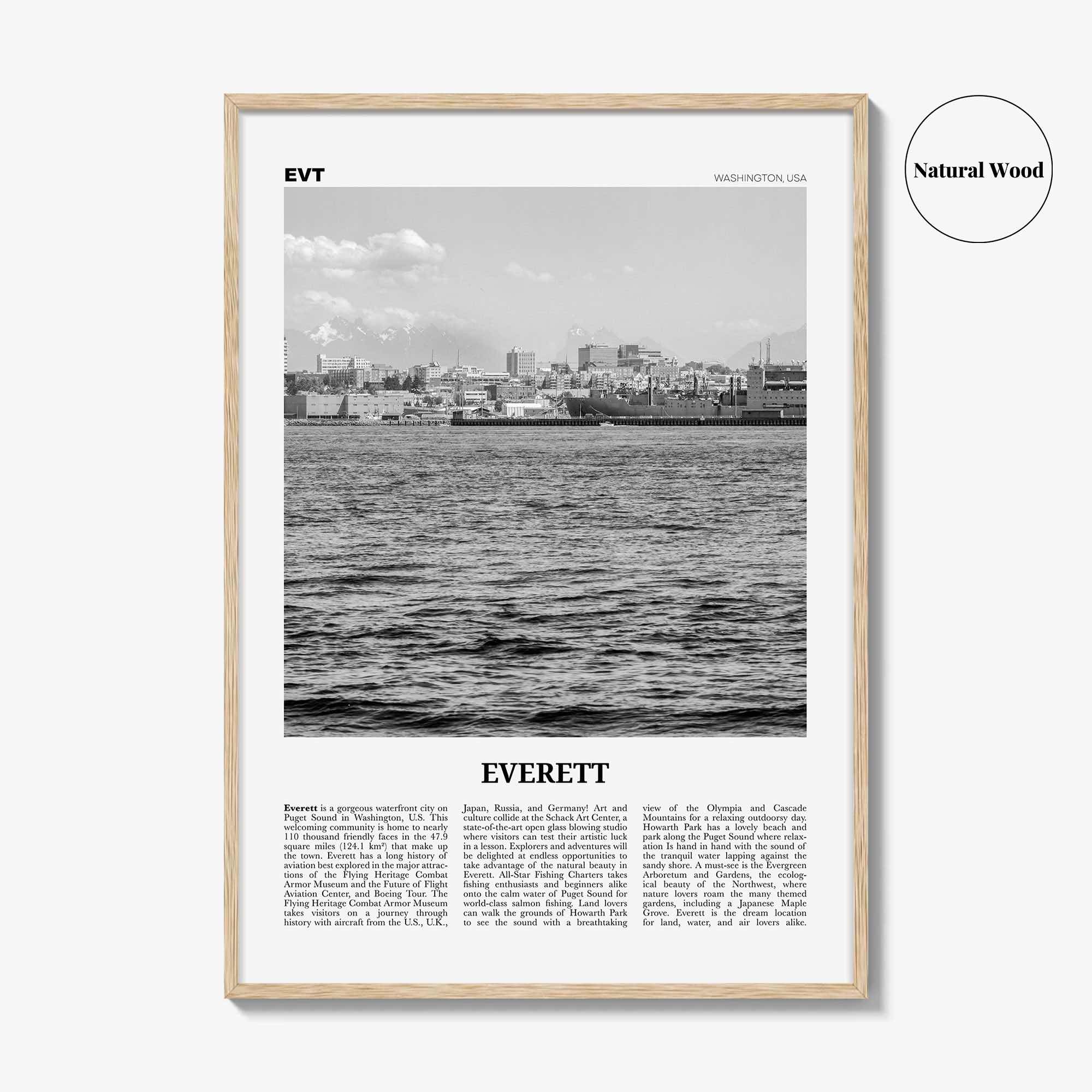 Everett Print Black and White, Everett Wall Art, Everett Poster, Everett Photo, Everett Wall Décor, Washington, USA, United States