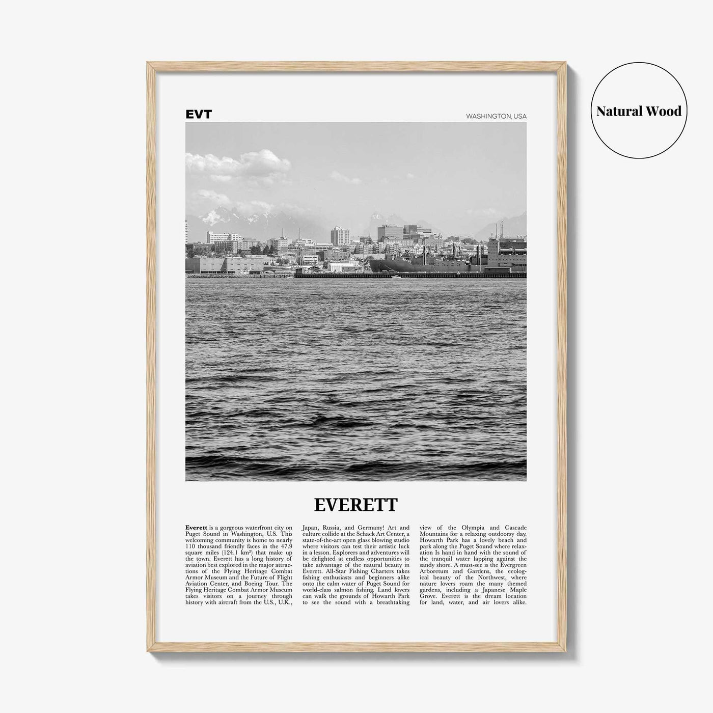 Everett Print Black and White, Everett Wall Art, Everett Poster, Everett Photo, Everett Wall Décor, Washington, USA, United States