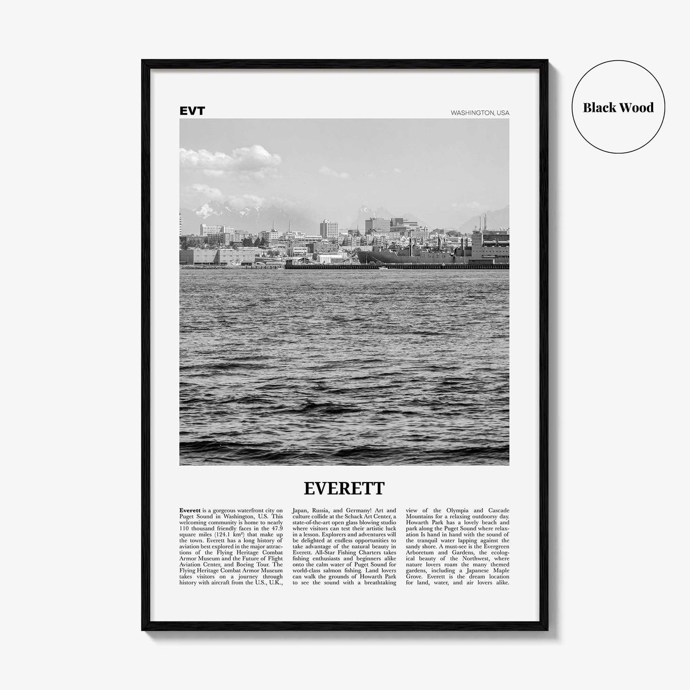 Everett Print Black and White, Everett Wall Art, Everett Poster, Everett Photo, Everett Wall Décor, Washington, USA, United States