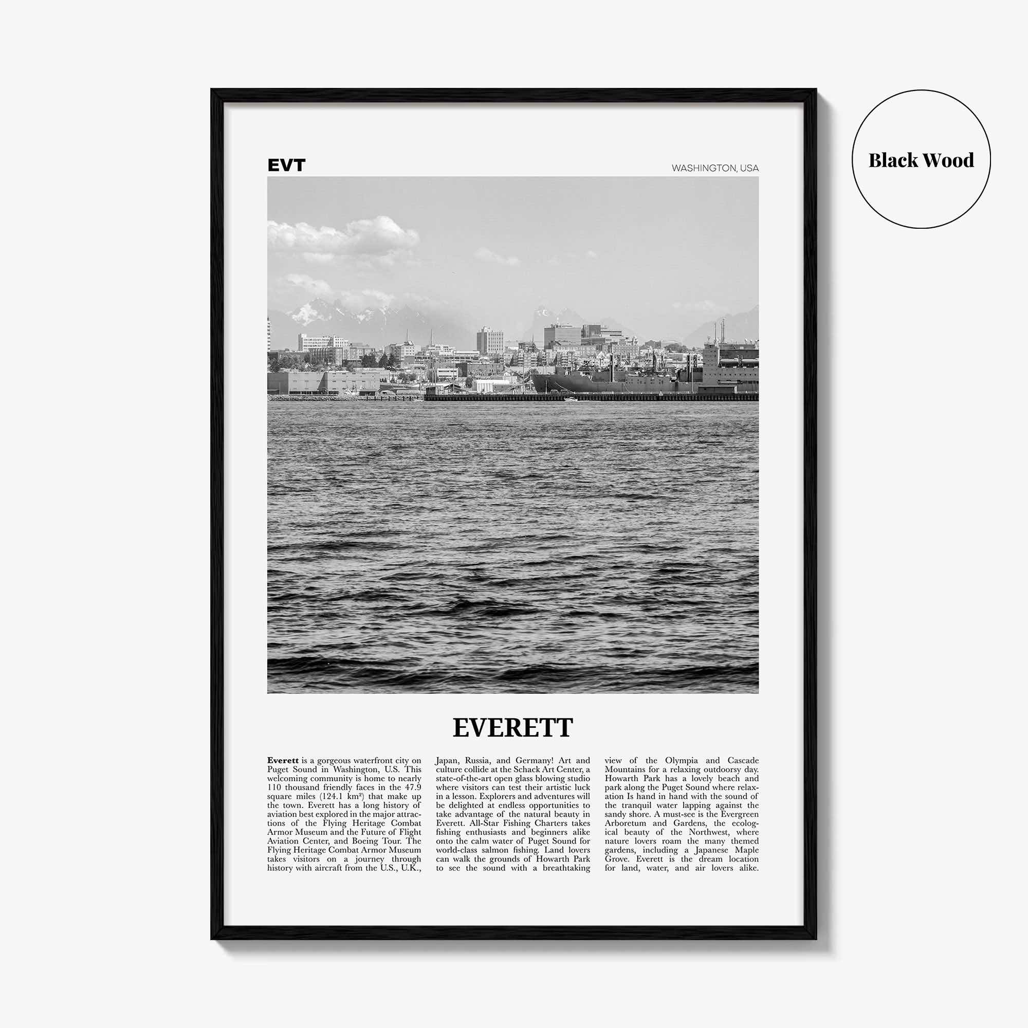 Everett Print Black and White, Everett Wall Art, Everett Poster, Everett Photo, Everett Wall Décor, Washington, USA, United States