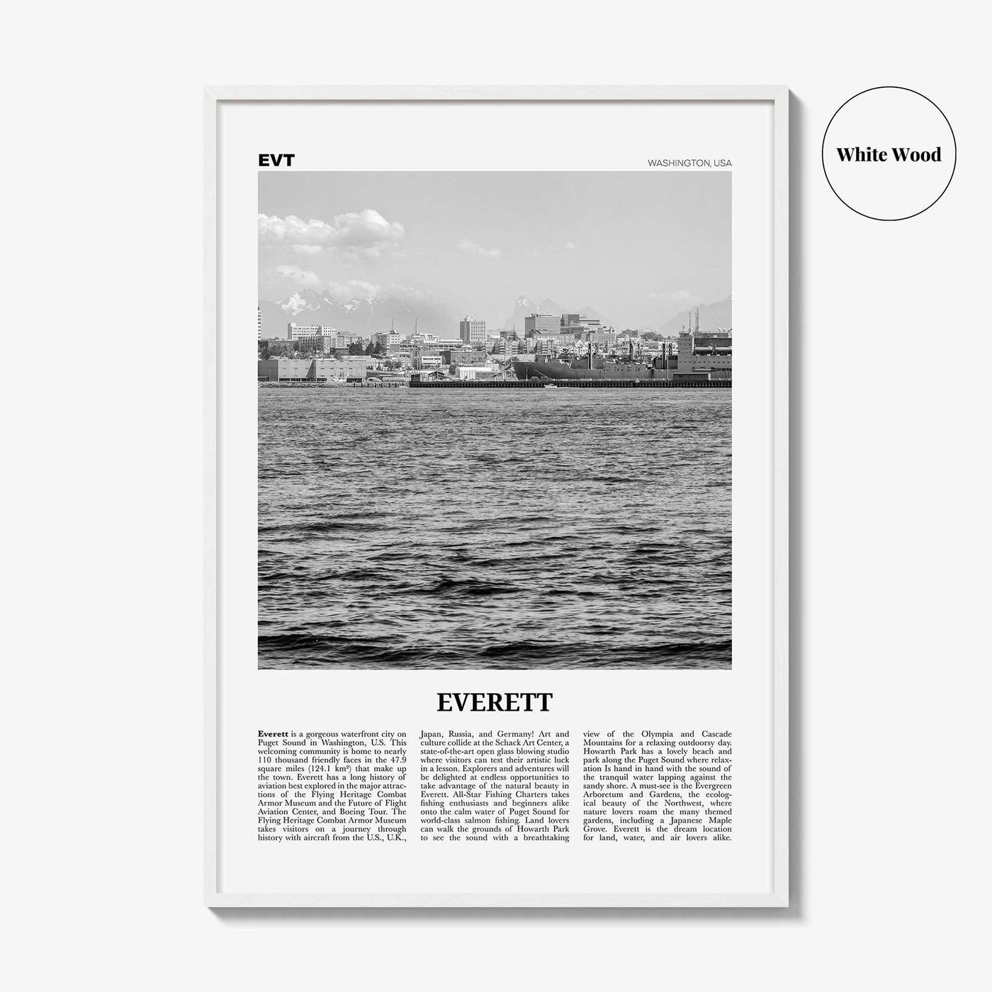 Everett Print Black and White, Everett Wall Art, Everett Poster, Everett Photo, Everett Wall Décor, Washington, USA, United States