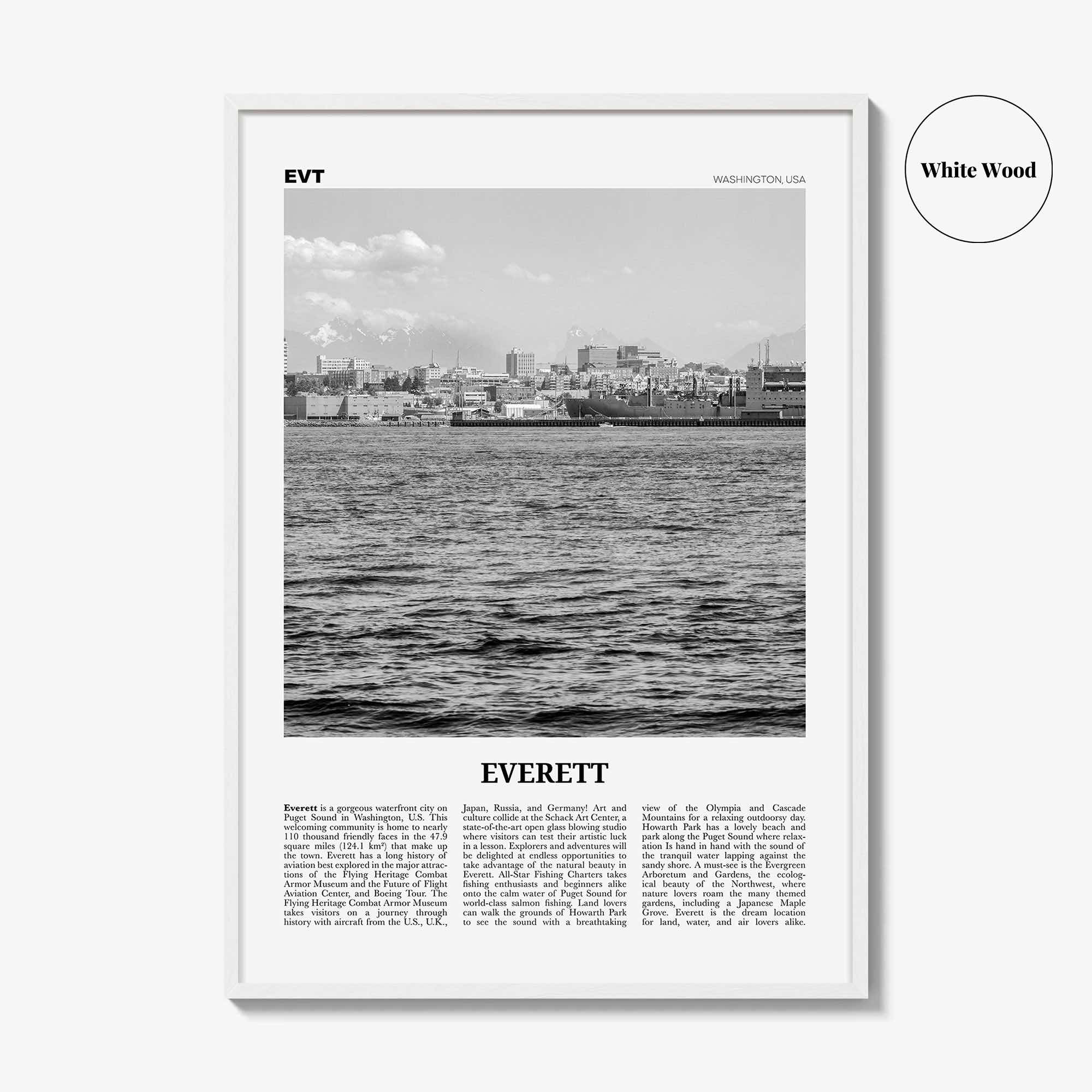 Everett Print Black and White, Everett Wall Art, Everett Poster, Everett Photo, Everett Wall Décor, Washington, USA, United States