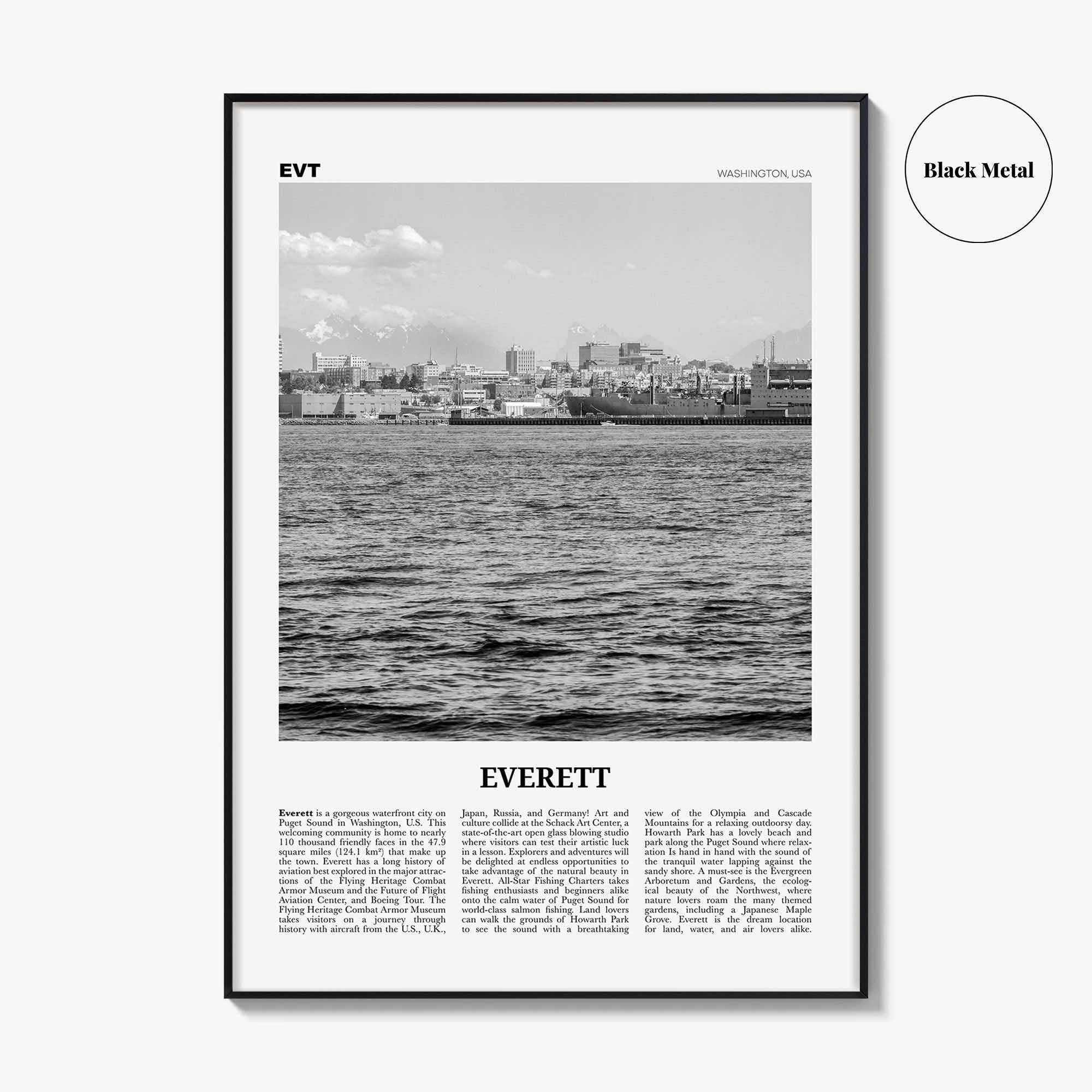 Everett Print Black and White, Everett Wall Art, Everett Poster, Everett Photo, Everett Wall Décor, Washington, USA, United States