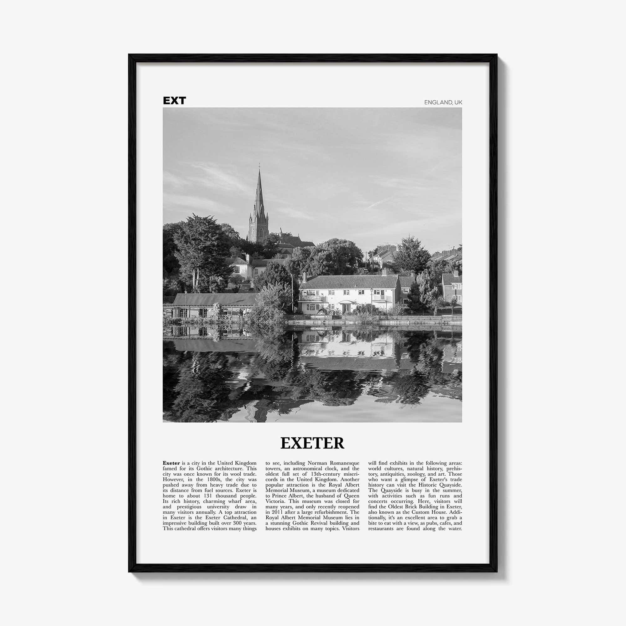 Exeter Print Black and White, Exeter Wall Art, Exeter Poster, Exeter Photo, Exeter Wall Décor, Exeter Map, England