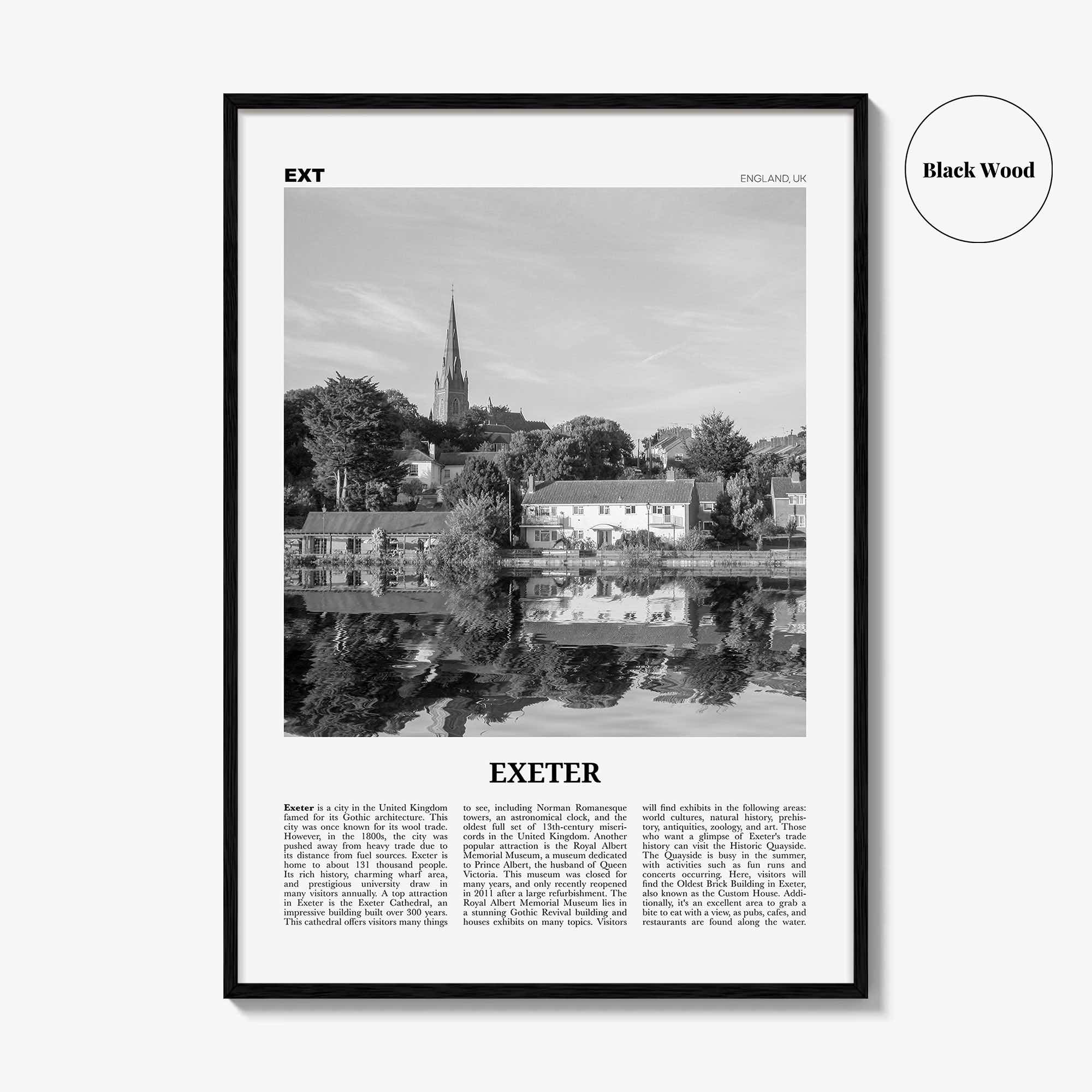 Exeter Print Black and White, Exeter Wall Art, Exeter Poster, Exeter Photo, Exeter Wall Décor, Exeter Map, England