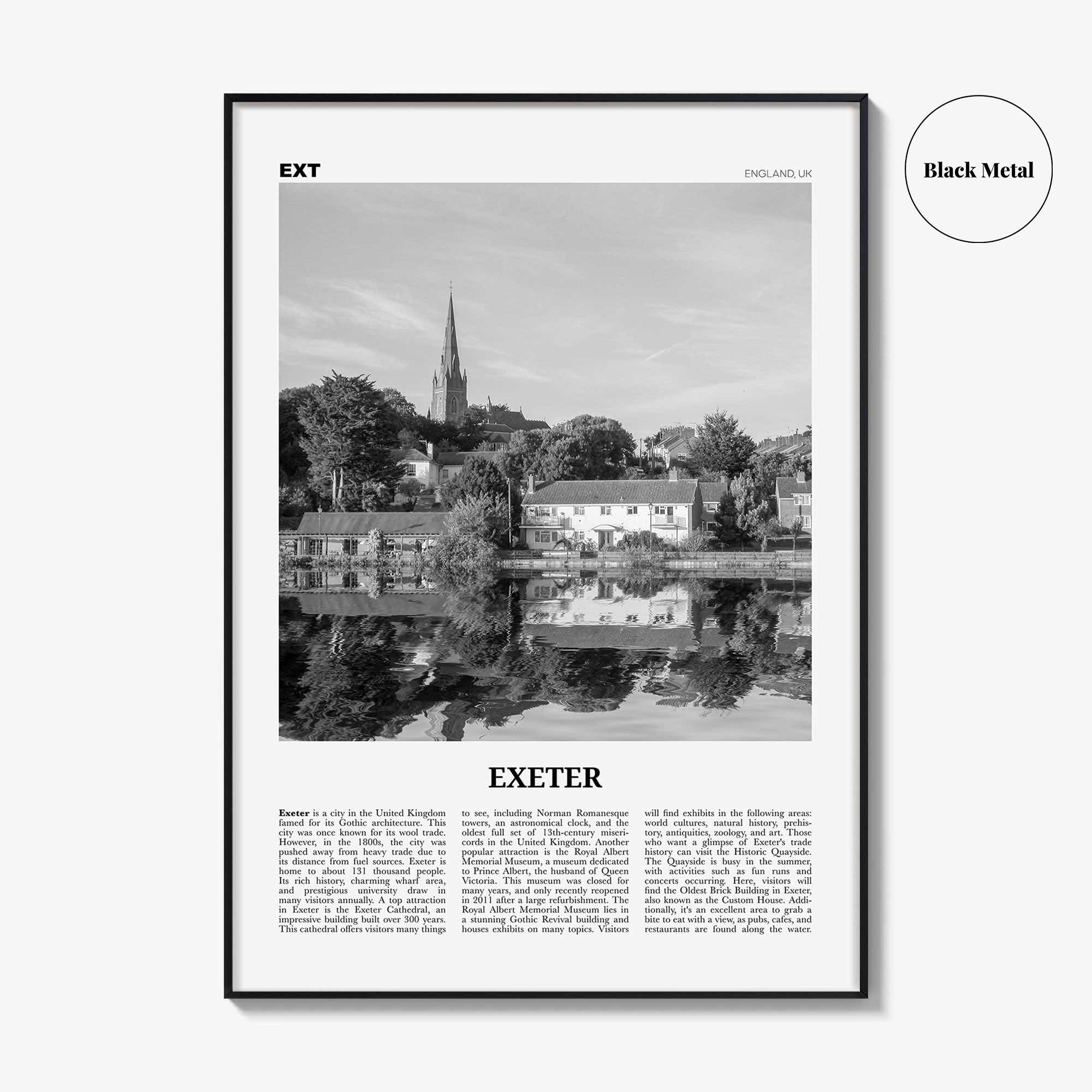Exeter Print Black and White, Exeter Wall Art, Exeter Poster, Exeter Photo, Exeter Wall Décor, Exeter Map, England